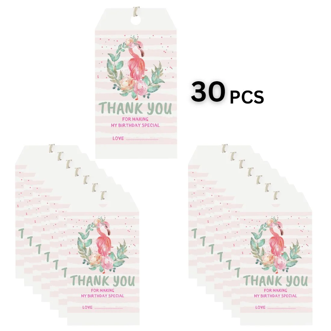 Flamingo Theme Birthday Favour Tags (2 x 3.5 inches/250 GSM Cardstock/Multicolour/30Pcs) - Premium Handcrafted 300 GSM Thank You Cards by Party Decor Mall India - View 3