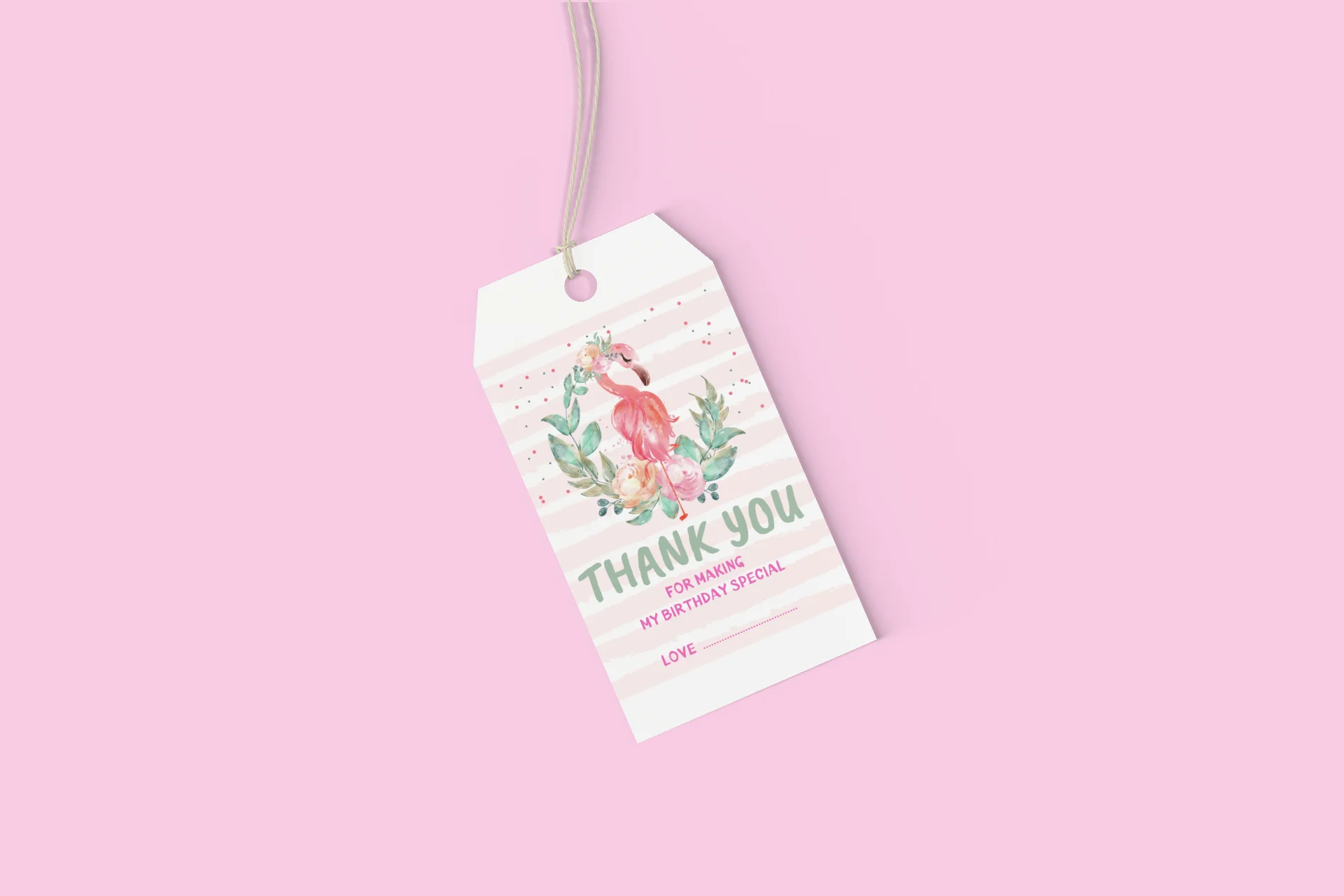 Flamingo Theme Birthday Favour Tags (2 x 3.5 inches/250 GSM Cardstock/Multicolour/30Pcs) - Premium Handcrafted 300 GSM Thank You Cards by Party Decor Mall India - View 6