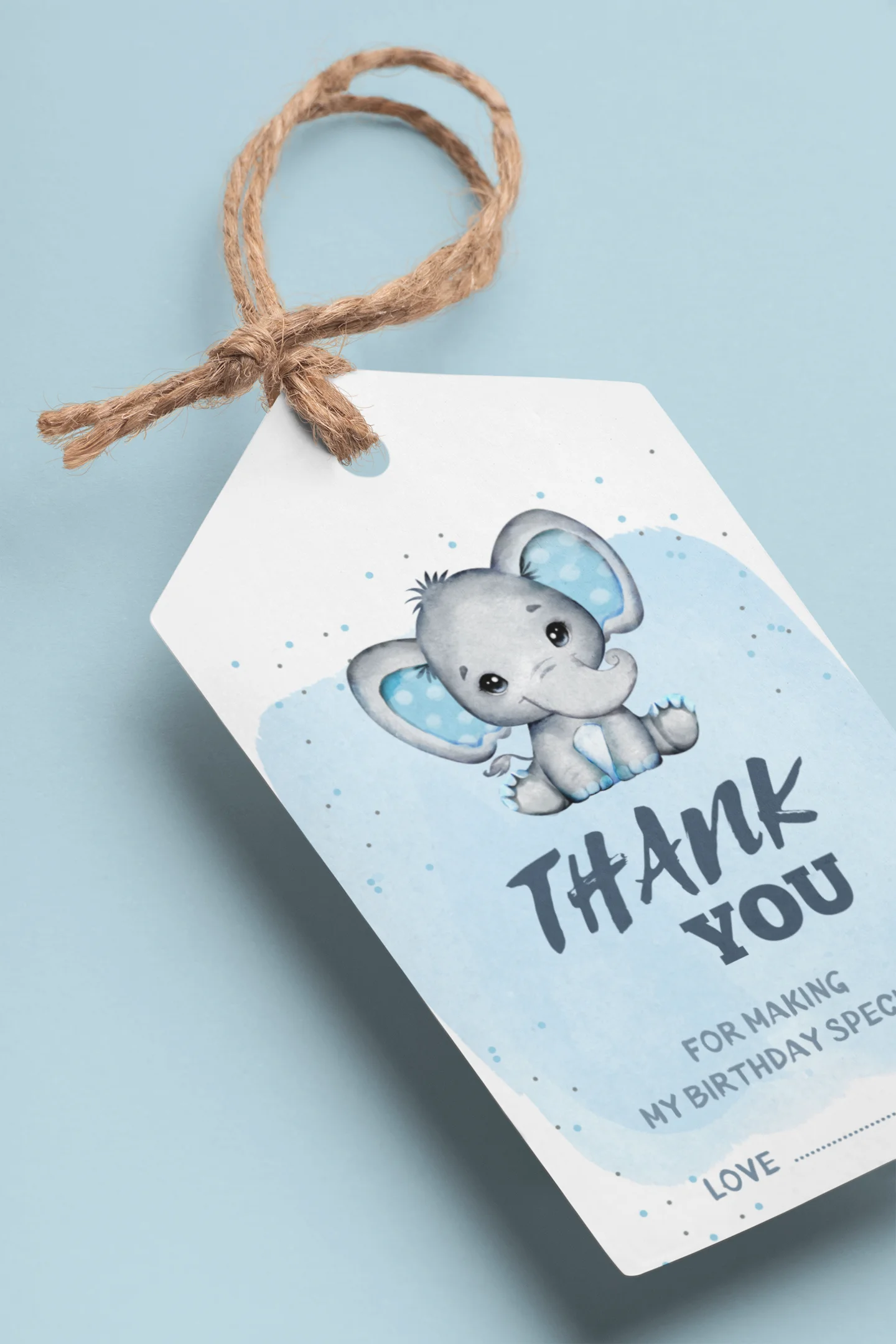 Baby Elephant Boy Theme Birthday Favour Tags (2 x 3.5 inches/250 GSM Cardstock/White, Blue, Grey, Black/30Pcs)