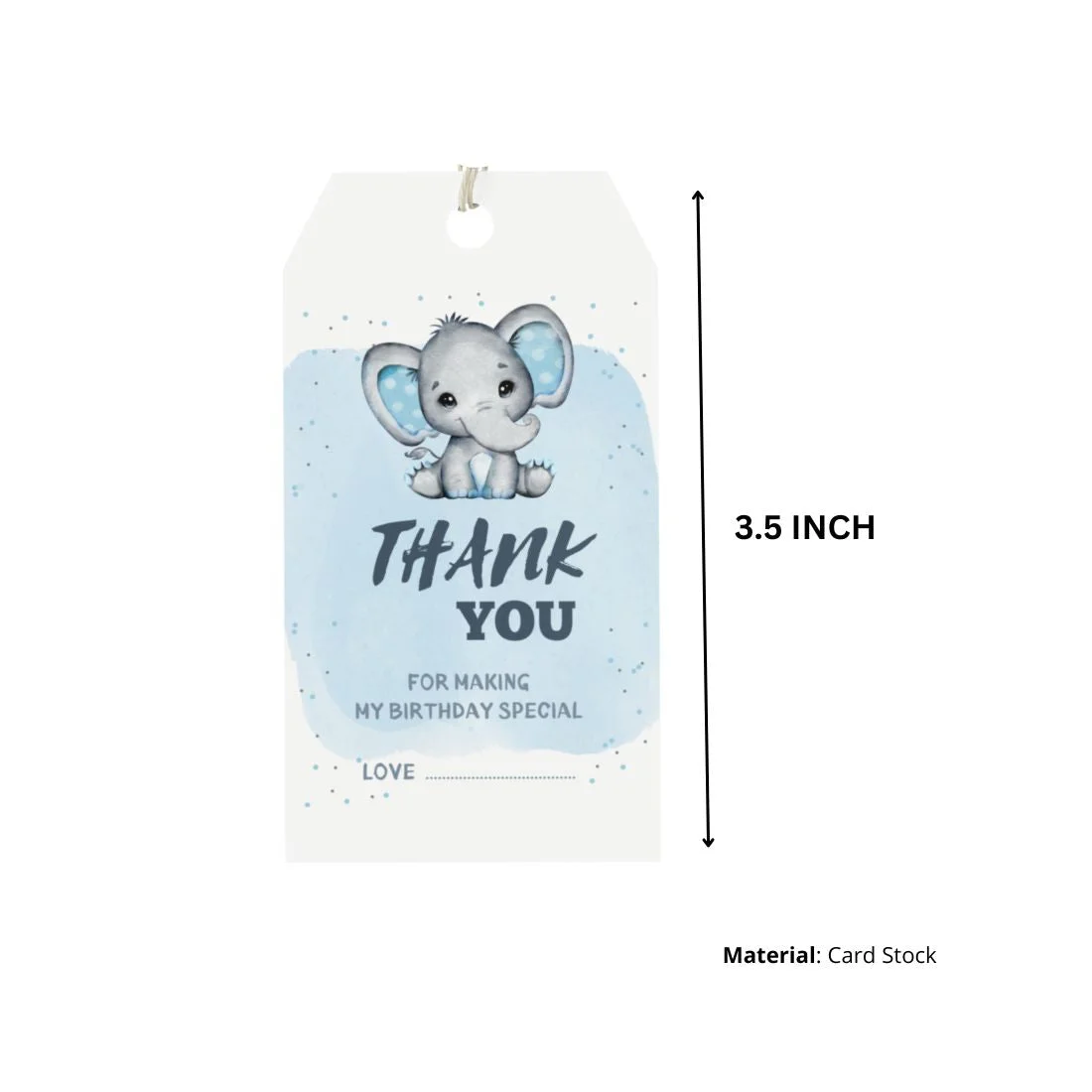 Baby Elephant Boy Theme Birthday Favour Tags (2 x 3.5 inches/250 GSM Cardstock/White, Blue, Grey, Black/30Pcs) - Premium Handcrafted 300 GSM Thank You Cards by Party Decor Mall India - View 2