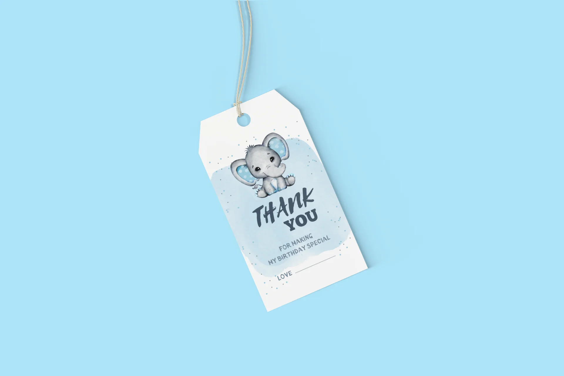 Baby Elephant Boy Theme Birthday Favour Tags (2 x 3.5 inches/250 GSM Cardstock/White, Blue, Grey, Black/30Pcs) - Premium Handcrafted 300 GSM Thank You Cards by Party Decor Mall India - View 6