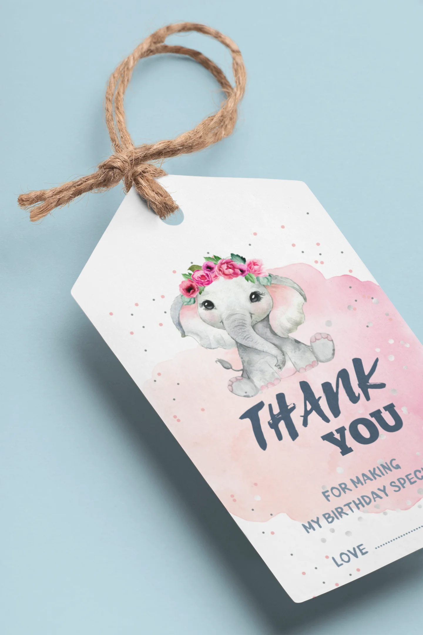 Baby Elephant Girl Theme Birthday Favour Tags (2 x 3.5 inches/250 GSM Cardstock/White, Pink, Grey, Black/30Pcs)