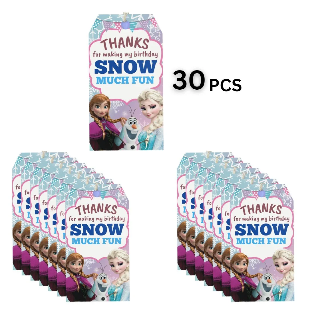 Frozen Theme Birthday Favour Tags (2 x 3.5 inches/250 GSM Cardstock/Multicolour/30Pcs) - Premium Handcrafted 300 GSM Thank You Cards by Party Decor Mall India - View 3