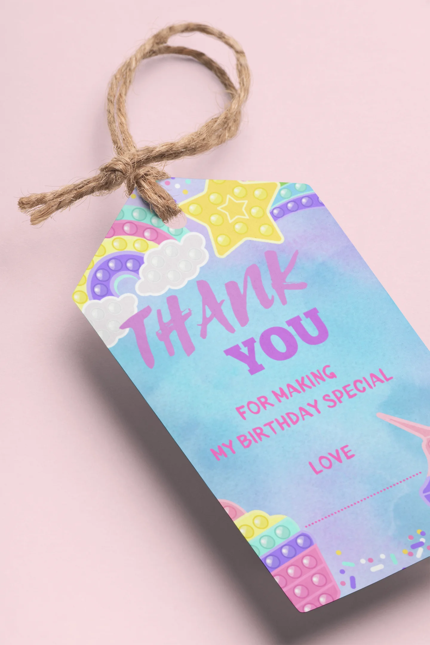 Pop It Theme Birthday Favour Tags (2 x 3.5 inches/250 GSM Cardstock/Multicolour/30Pcs) - Premium Handcrafted 300 GSM Thank You Cards by Party Decor Mall India - View 1