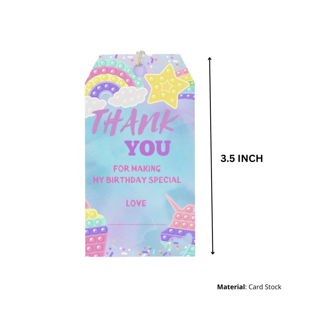 Pop It Theme Birthday Favour Tags (2 x 3.5 inches/250 GSM Cardstock/Multicolour/30Pcs) - Premium Handcrafted 300 GSM Thank You Cards by Party Decor Mall India - View 2