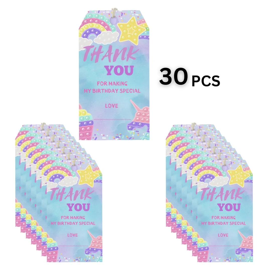 Pop It Theme Birthday Favour Tags (2 x 3.5 inches/250 GSM Cardstock/Multicolour/30Pcs) - Premium Handcrafted 300 GSM Thank You Cards by Party Decor Mall India - View 3