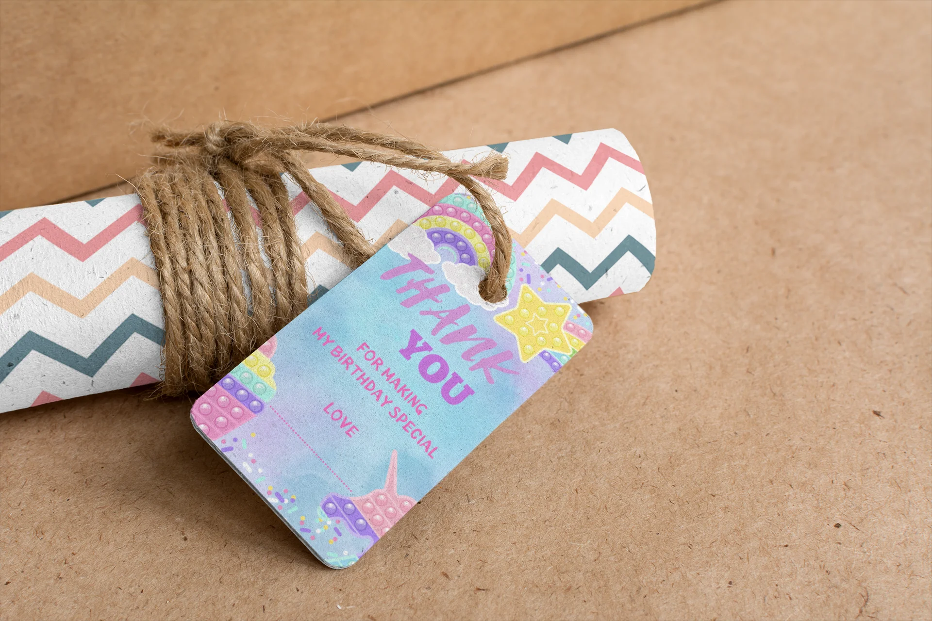 Pop It Theme Birthday Favour Tags (2 x 3.5 inches/250 GSM Cardstock/Multicolour/30Pcs) - Premium Handcrafted 300 GSM Thank You Cards by Party Decor Mall India - View 7