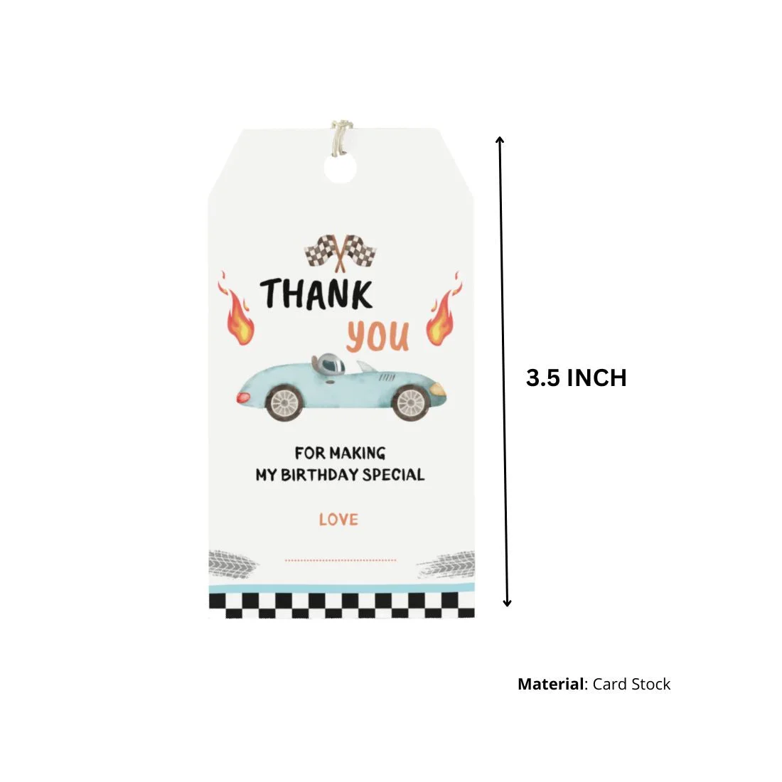 Car Theme Birthday Favour Tags (2 x 3.5 inches/250 GSM Cardstock/Multicolour/30Pcs) - Premium Handcrafted 300 GSM Thank You Cards by Party Decor Mall India - View 2