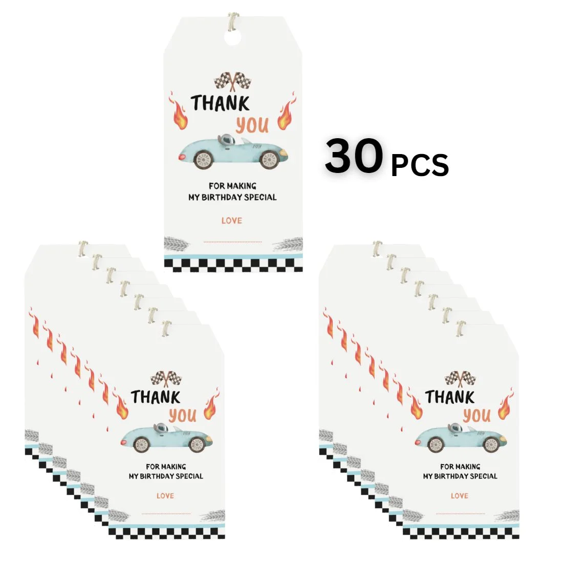 Car Theme Birthday Favour Tags (2 x 3.5 inches/250 GSM Cardstock/Multicolour/30Pcs) - Premium Handcrafted 300 GSM Thank You Cards by Party Decor Mall India - View 4