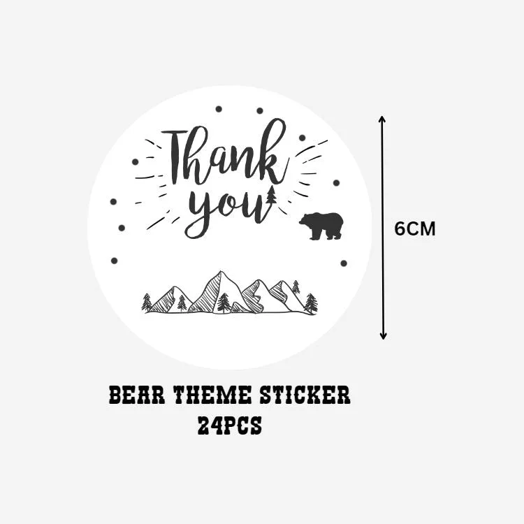 Bear Theme- Return Gift/birthday decor Thankyou Sticker (6 CM/Sticker/Black And White/24Pcs) - Premium Handcrafted 300 GSM Return Gift Label Stickers by Party Decor Mall India - View 2