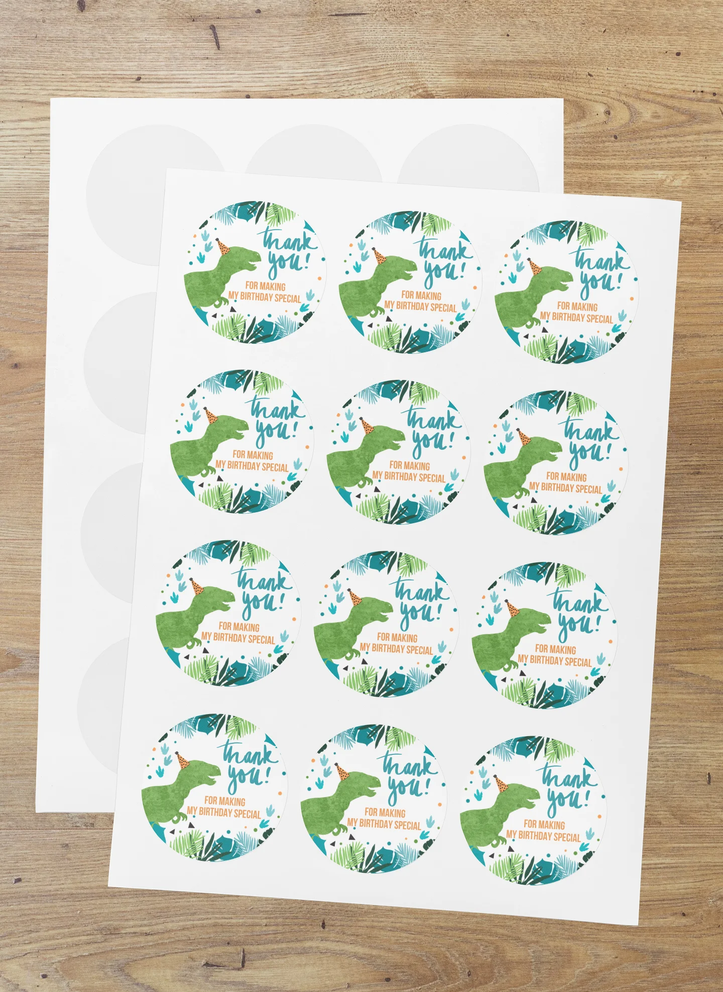 Dinosaur Theme- Return Gift/birthday decor Thankyou Sticker (6 CM/Sticker/Green, Blue, Red, White/24Pcs)
