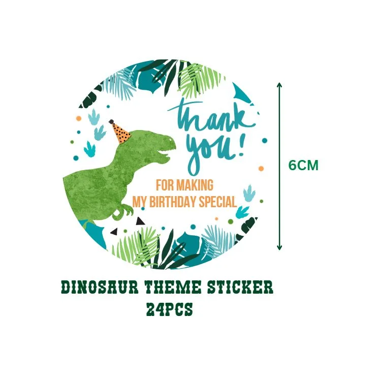 Dinosaur Theme- Return Gift/birthday decor Thankyou Sticker (6 CM/Sticker/Green, Blue, Red, White/24Pcs) - Premium Handcrafted 300 GSM Return Gift Label Stickers by Party Decor Mall India - View 2