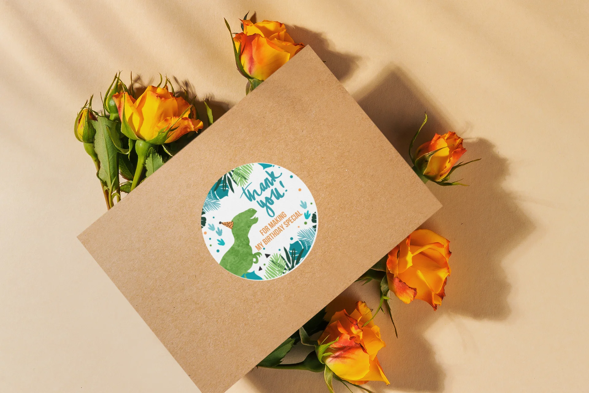 Dinosaur Theme- Return Gift/birthday decor Thankyou Sticker (6 CM/Sticker/Green, Blue, Red, White/24Pcs) - Premium Handcrafted 300 GSM Return Gift Label Stickers by Party Decor Mall India - View 6