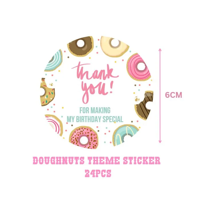 Doughnut Theme- Return Gift/birthday decor Thankyou Sticker (6 CM/Sticker/Mixcolour/24Pcs) - Premium Handcrafted 300 GSM Return Gift Label Stickers by Party Decor Mall India - View 2