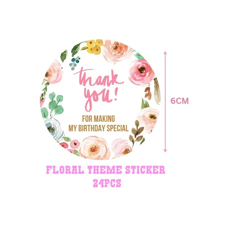 Floral Theme - Return Gift/birthday decor Thankyou Sticker (6 CM/Sticker/Mixcolour/24Pcs) - Premium Handcrafted 300 GSM Return Gift Label Stickers by Party Decor Mall India - View 2
