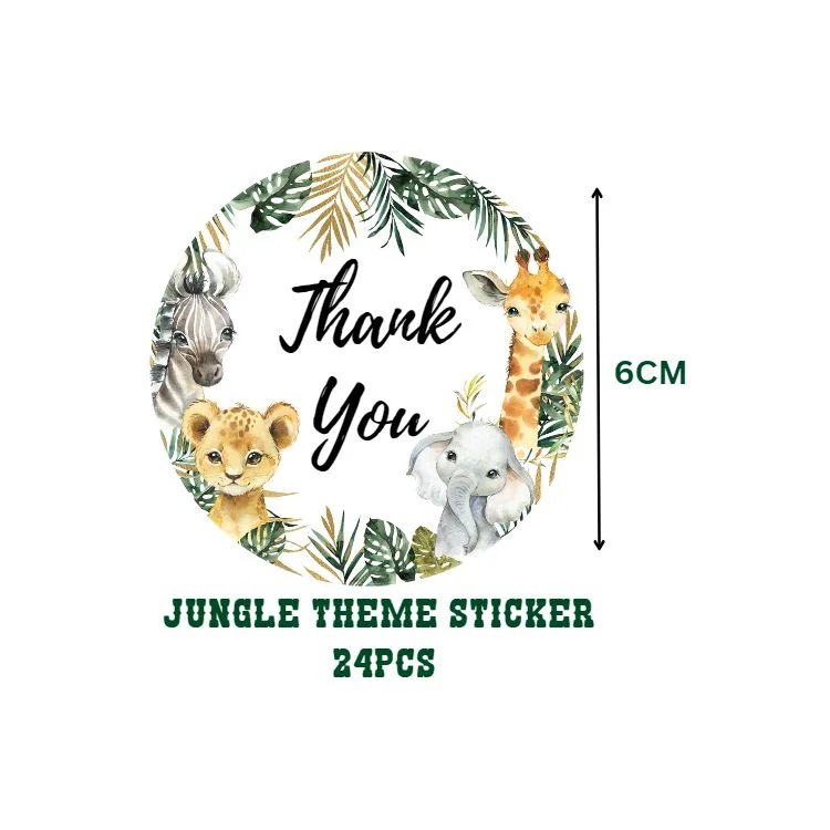 Jungle Theme- Return Gift/birthday decor Thankyou Sticker (6 CM/Sticker/Mixcolour/24Pcs) - Premium Handcrafted 300 GSM Return Gift Label Stickers by Party Decor Mall India - View 2