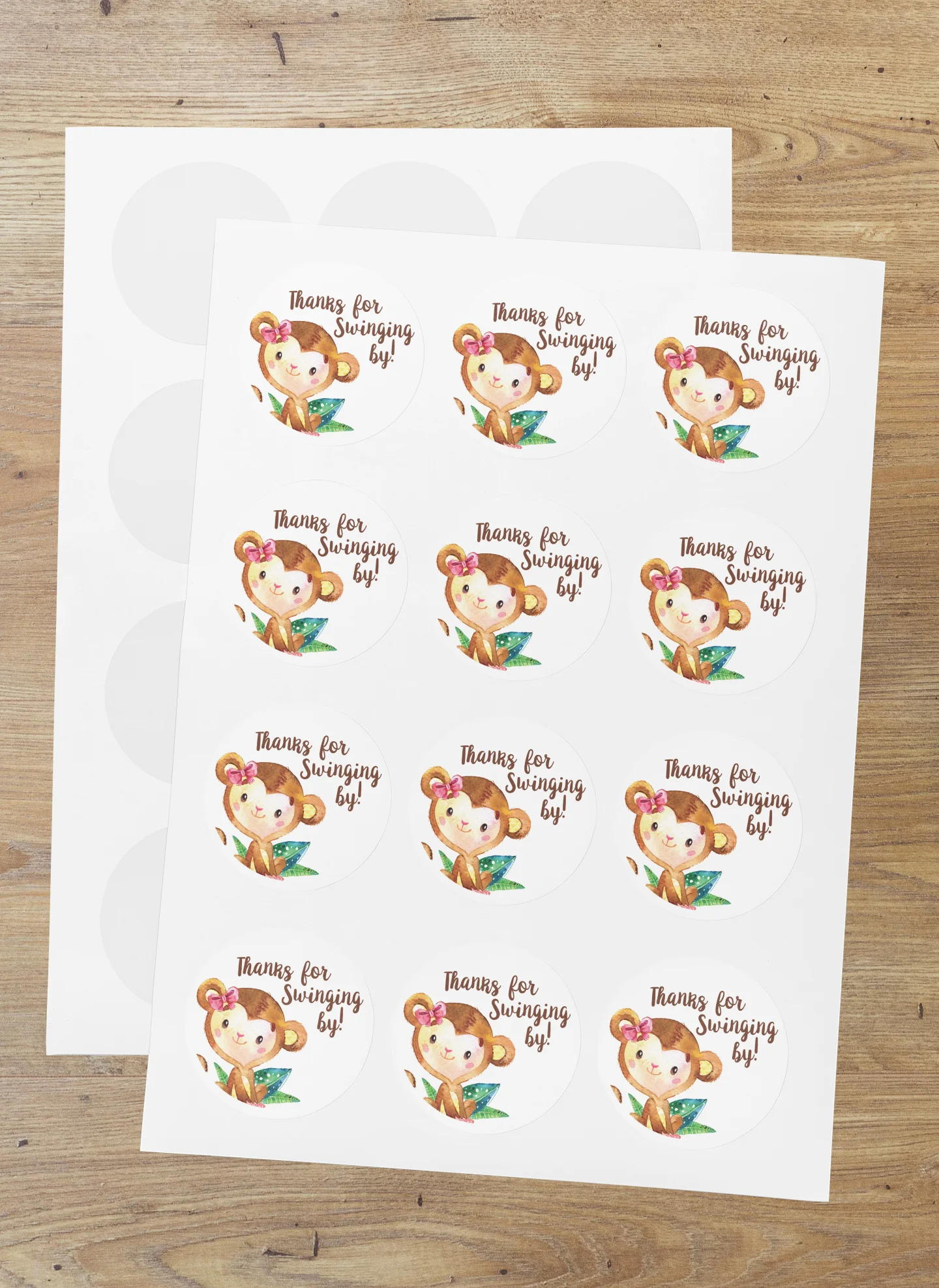Monkey Theme- Return Gift/birthday decor Thankyou Sticker (6 CM/Sticker/Mixcolour/24Pcs)