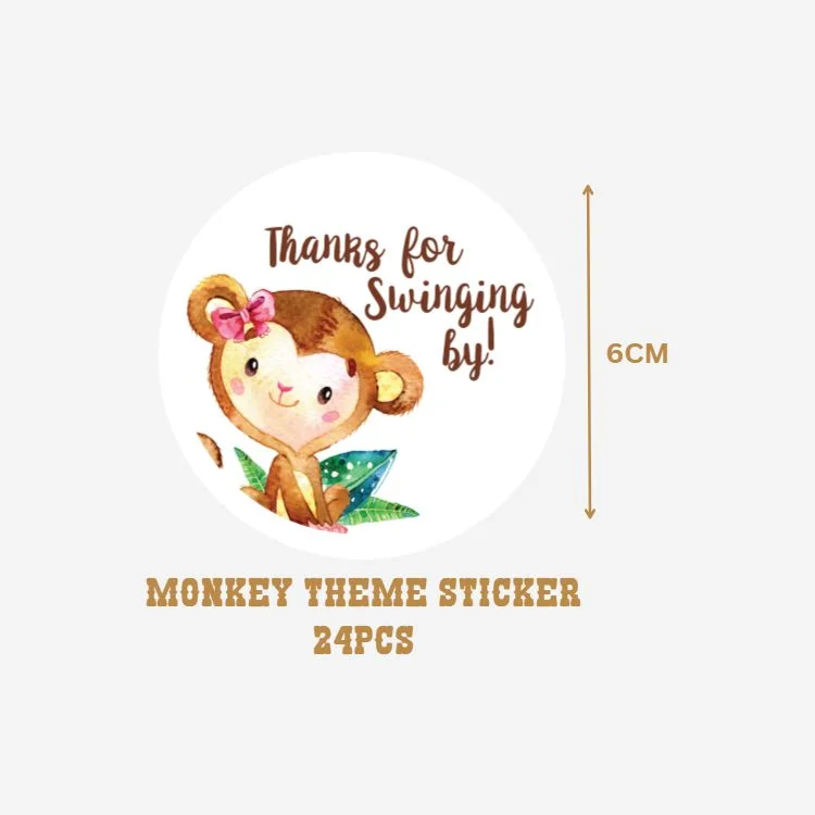 Monkey Theme- Return Gift/birthday decor Thankyou Sticker (6 CM/Sticker/Mixcolour/24Pcs) - Premium Handcrafted 300 GSM Return Gift Label Stickers by Party Decor Mall India - View 5