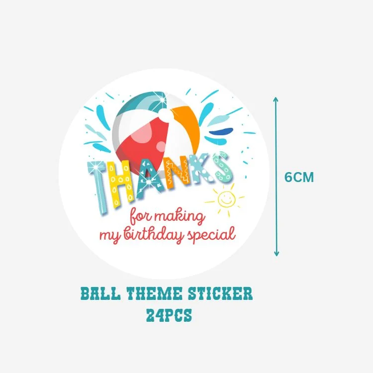 Ball Theme- Return Gift/birthday decor Thankyou Sticker (6 CM/Sticker/Mixcolour/24Pcs) - Premium Handcrafted 300 GSM Return Gift Label Stickers by Party Decor Mall India - View 2