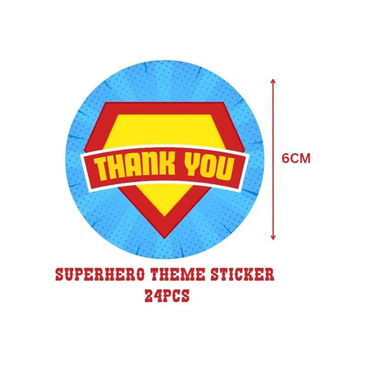 Superhero Theme- Return Gift/birthday decor Thankyou Sticker (6 CM/Sticker/Mixcolour/24Pcs) - Premium Handcrafted 300 GSM Return Gift Label Stickers by Party Decor Mall India - View 2
