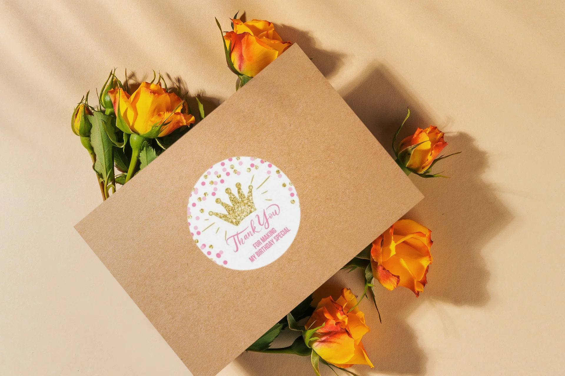 Crown Theme- Return Gift/birthday decor Thankyou Sticker (6 CM/Sticker/Pink, Gold, White/24Pcs) - Premium Handcrafted 300 GSM Return Gift Label Stickers by Party Decor Mall India - View 6