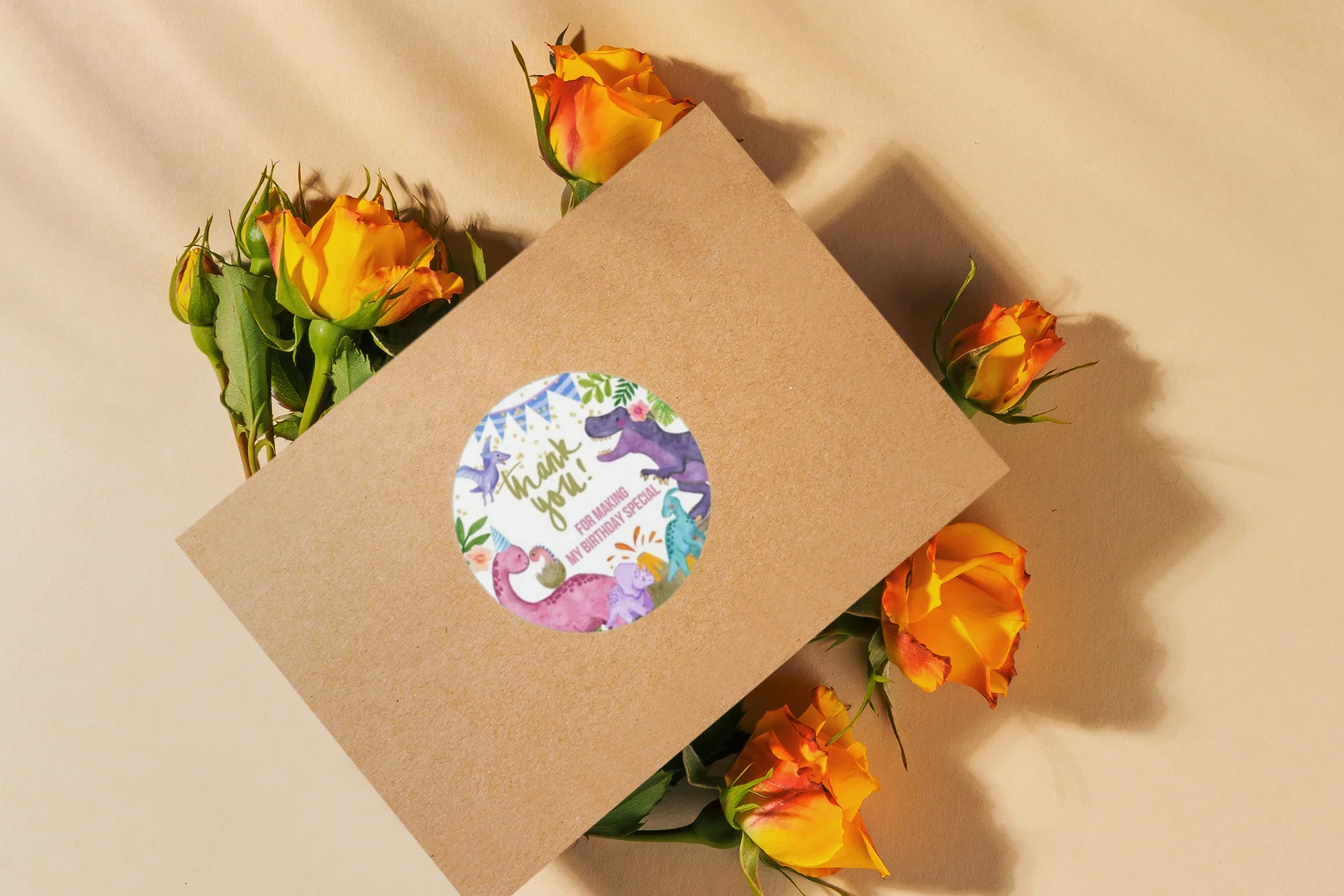 Dinosaur Theme Model 2- Return Gift/birthday decor Thankyou Sticker (6 CM/Sticker/Mixcolour/24Pcs) - Premium Handcrafted 300 GSM Return Gift Label Stickers by Party Decor Mall India - View 6