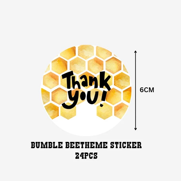 Bumble bee Theme- Return Gift/birthday decor Thankyou Sticker (6 CM/Sticker/Gold, Black, White/24Pcs) - Premium Handcrafted 300 GSM Return Gift Label Stickers by Party Decor Mall India - View 2