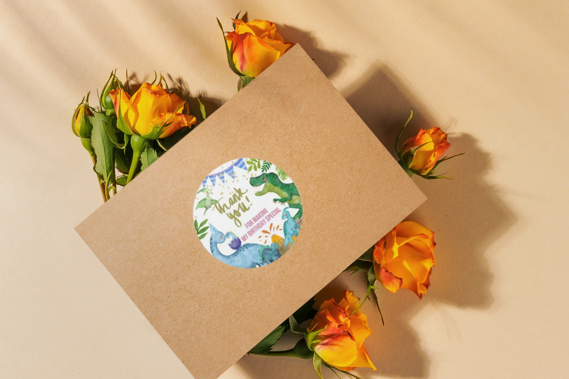 Dinosaur Theme- Return Gift/birthday decor Thankyou Sticker (6 CM/Sticker/Mixcolour/24Pcs) - Premium Handcrafted 300 GSM Return Gift Label Stickers by Party Decor Mall India - View 5