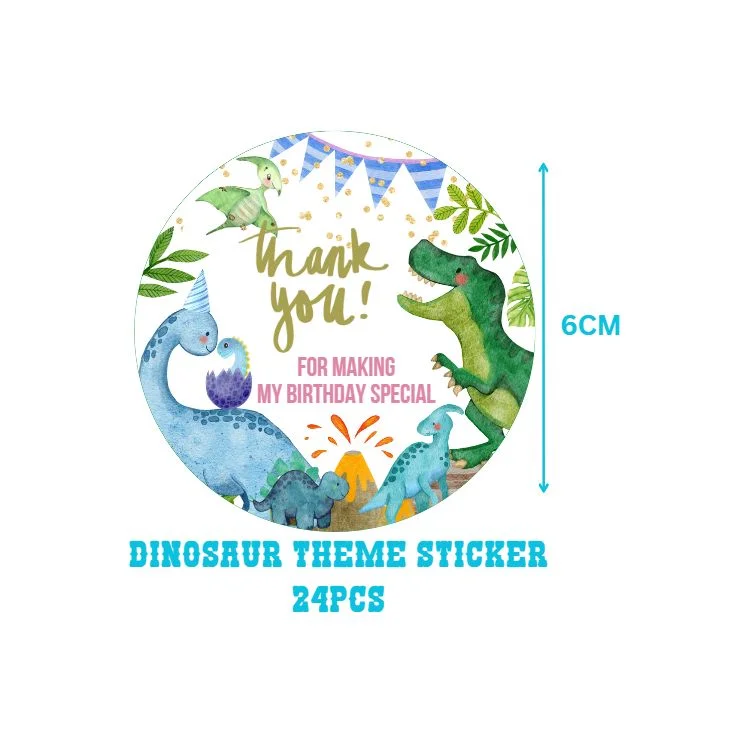 Dinosaur Theme- Return Gift/birthday decor Thankyou Sticker (6 CM/Sticker/Mixcolour/24Pcs) - Premium Handcrafted 300 GSM Return Gift Label Stickers by Party Decor Mall India - View 7