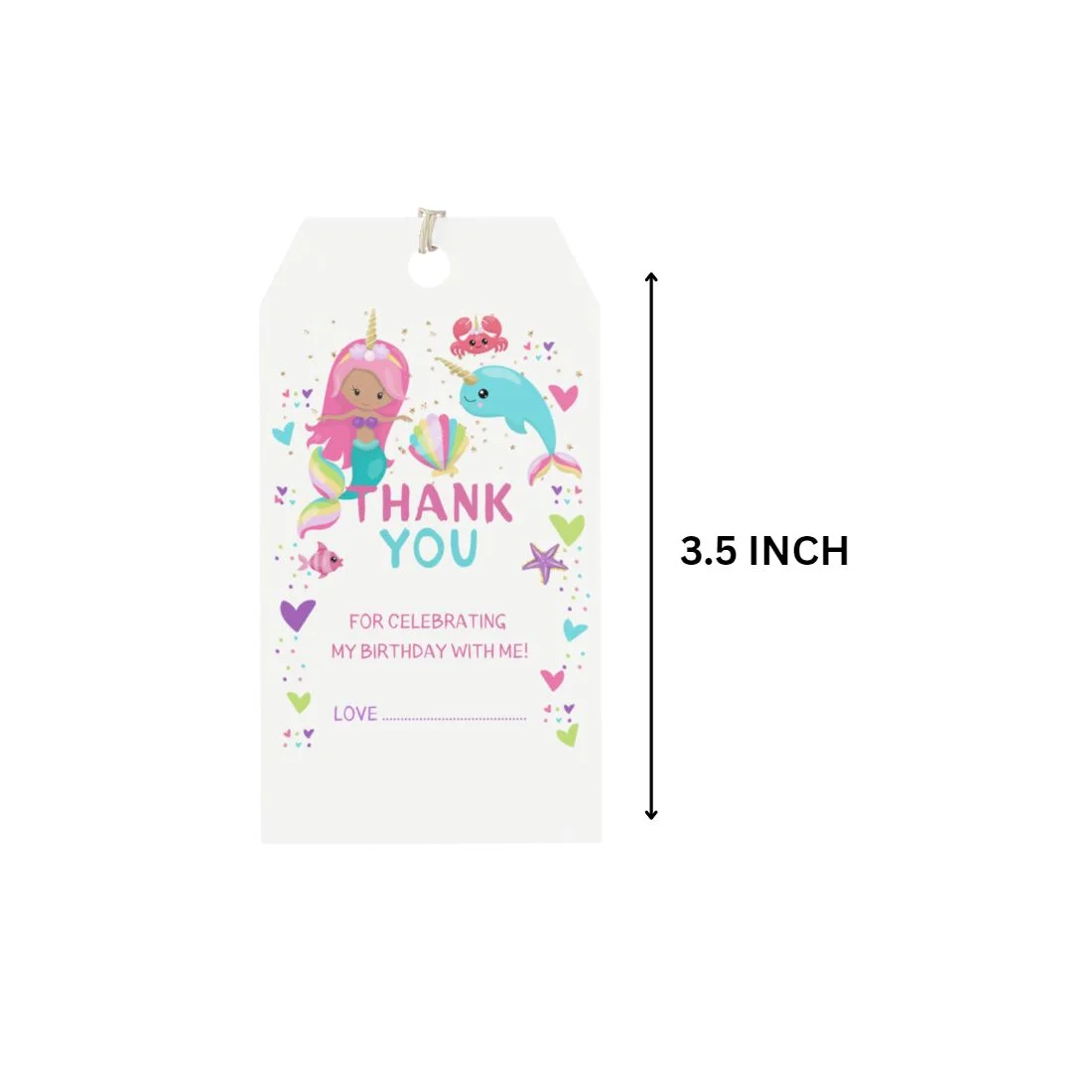 Mermaid Theme Model 2 Birthday Favour Tags (2 x 3.5 inches/250 GSM Cardstock/Multicolour/30Pcs) - Premium Handcrafted 300 GSM Thank You Cards by Party Decor Mall India - View 2