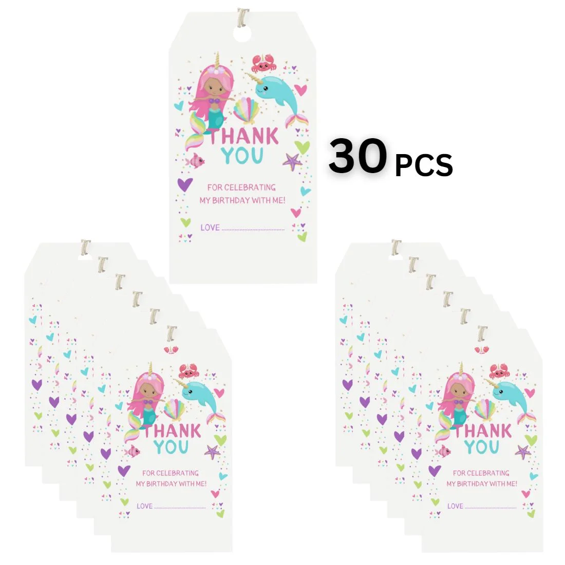 Mermaid Theme Model 2 Birthday Favour Tags (2 x 3.5 inches/250 GSM Cardstock/Multicolour/30Pcs) - Premium Handcrafted 300 GSM Thank You Cards by Party Decor Mall India - View 3