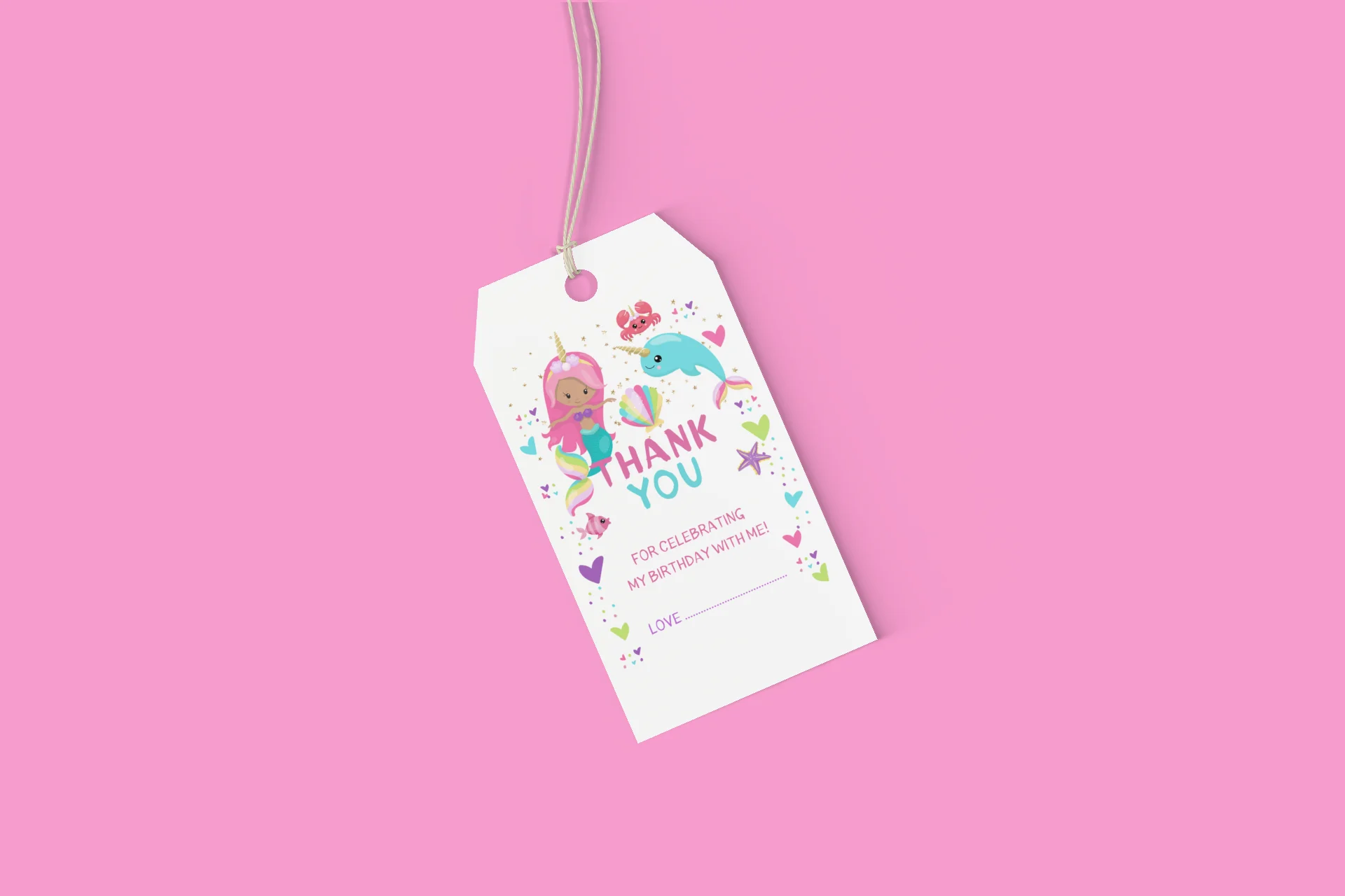 Mermaid Theme Model 2 Birthday Favour Tags (2 x 3.5 inches/250 GSM Cardstock/Multicolour/30Pcs) - Premium Handcrafted 300 GSM Thank You Cards by Party Decor Mall India - View 4