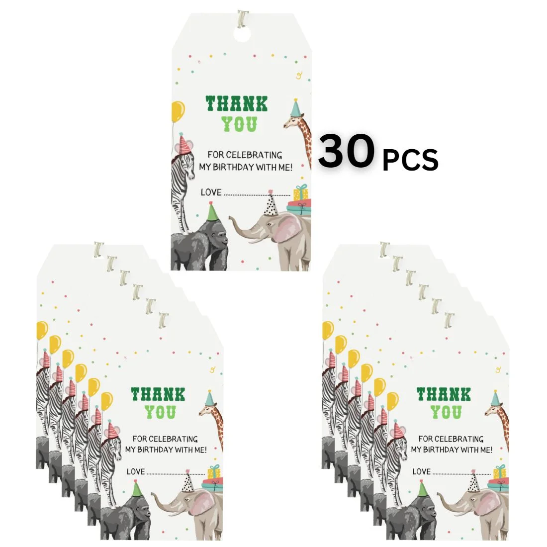 Jungle Theme Model 3 Birthday Favour Tags (2 x 3.5 inches/250 GSM Cardstock/Multicolour/30Pcs) - Premium Handcrafted 300 GSM Thank You Cards by Party Decor Mall India - View 3