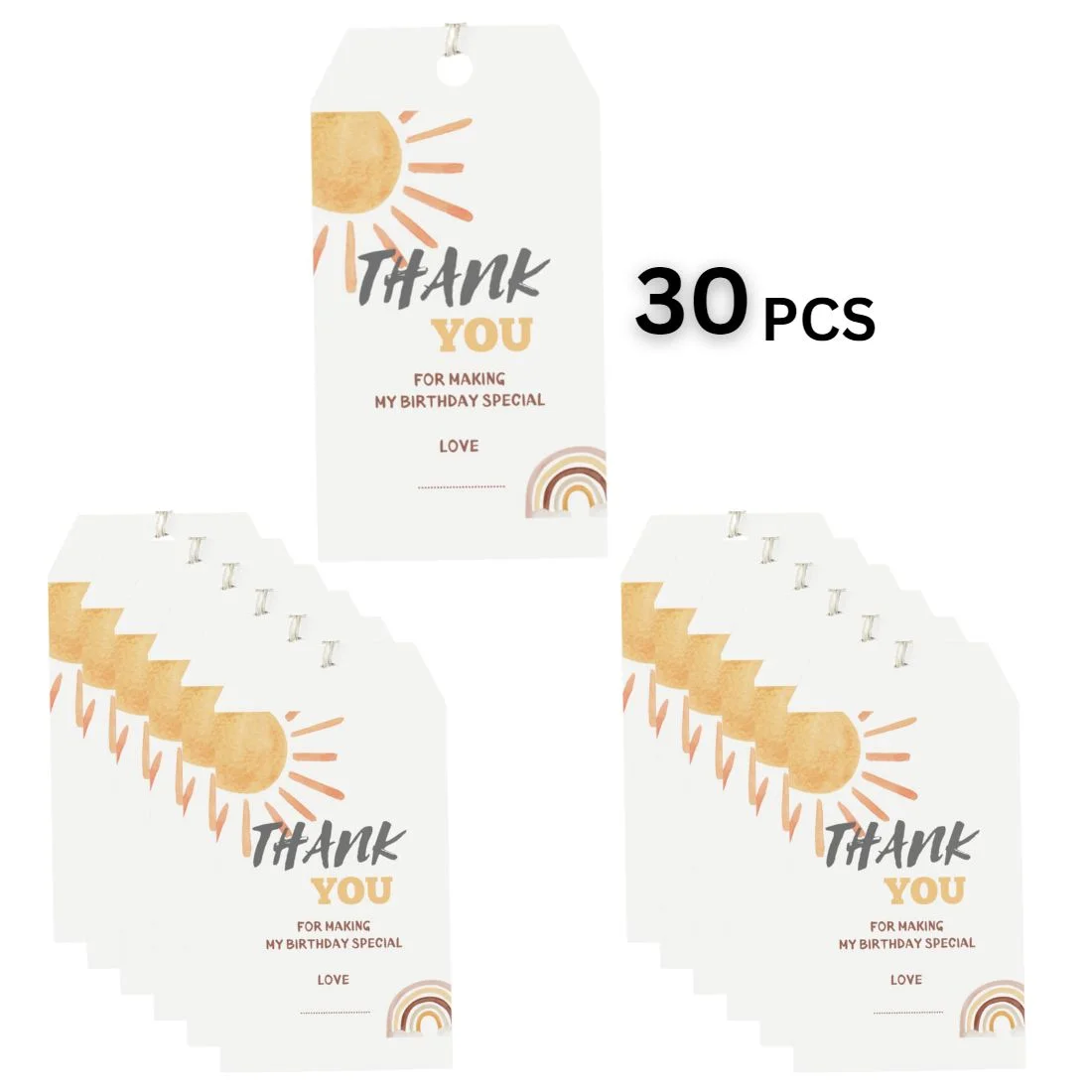 Sunsine Theme Birthday Favour Tags (2 x 3.5 inches/250 GSM Cardstock/Multicolour/30Pcs) - Premium Handcrafted 300 GSM Thank You Cards by Party Decor Mall India - View 3