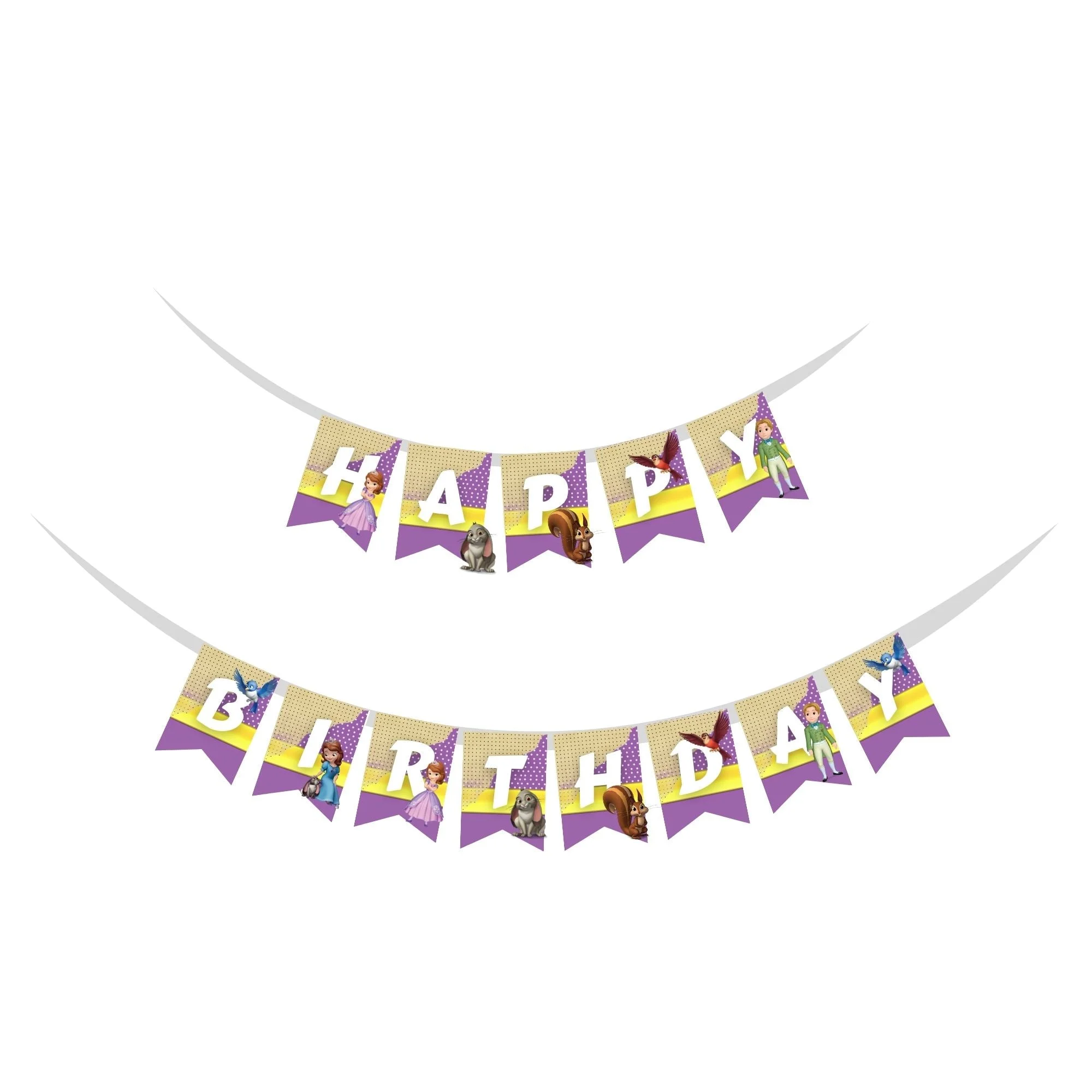 Sofia theme Happy Birthday Banner (6 inches/250 GSM Cardstock/Mixcolour/13Pcs) - Premium Handcrafted 300 GSM Buntings by Party Decor Mall India - View 1