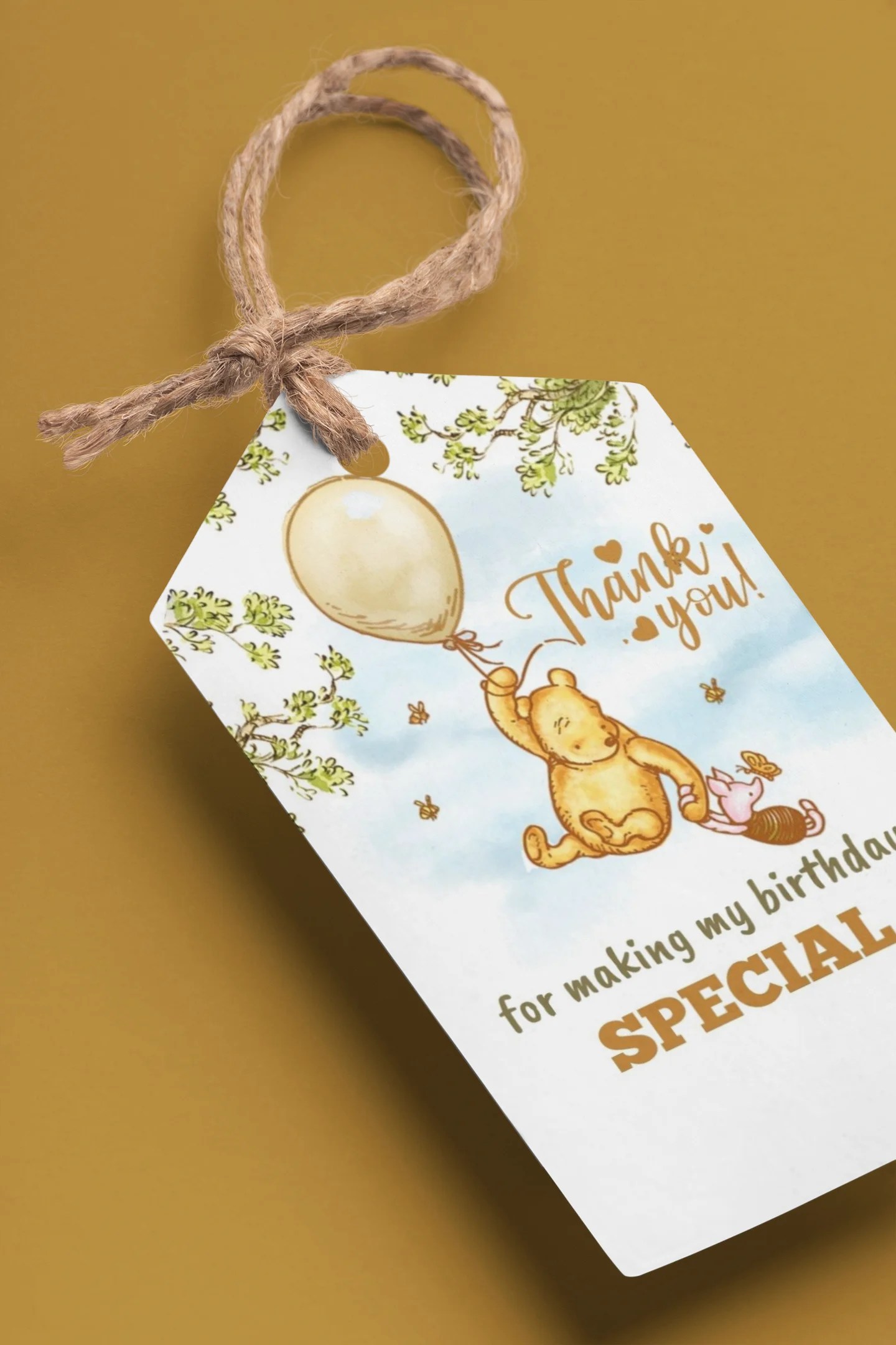 Winnie The Pooh Theme Birthday Favour Tags (2 x 3.5 inches/250 GSM Cardstock/Green, Brown, Light blue, White/30Pcs)
