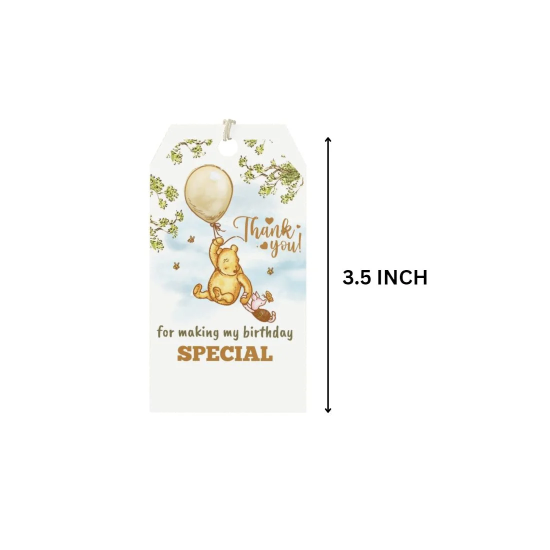 Winnie The Pooh Theme Birthday Favour Tags (2 x 3.5 inches/250 GSM Cardstock/Green, Brown, Light blue, White/30Pcs) - Premium Handcrafted 300 GSM Thank You Cards by Party Decor Mall India - View 2