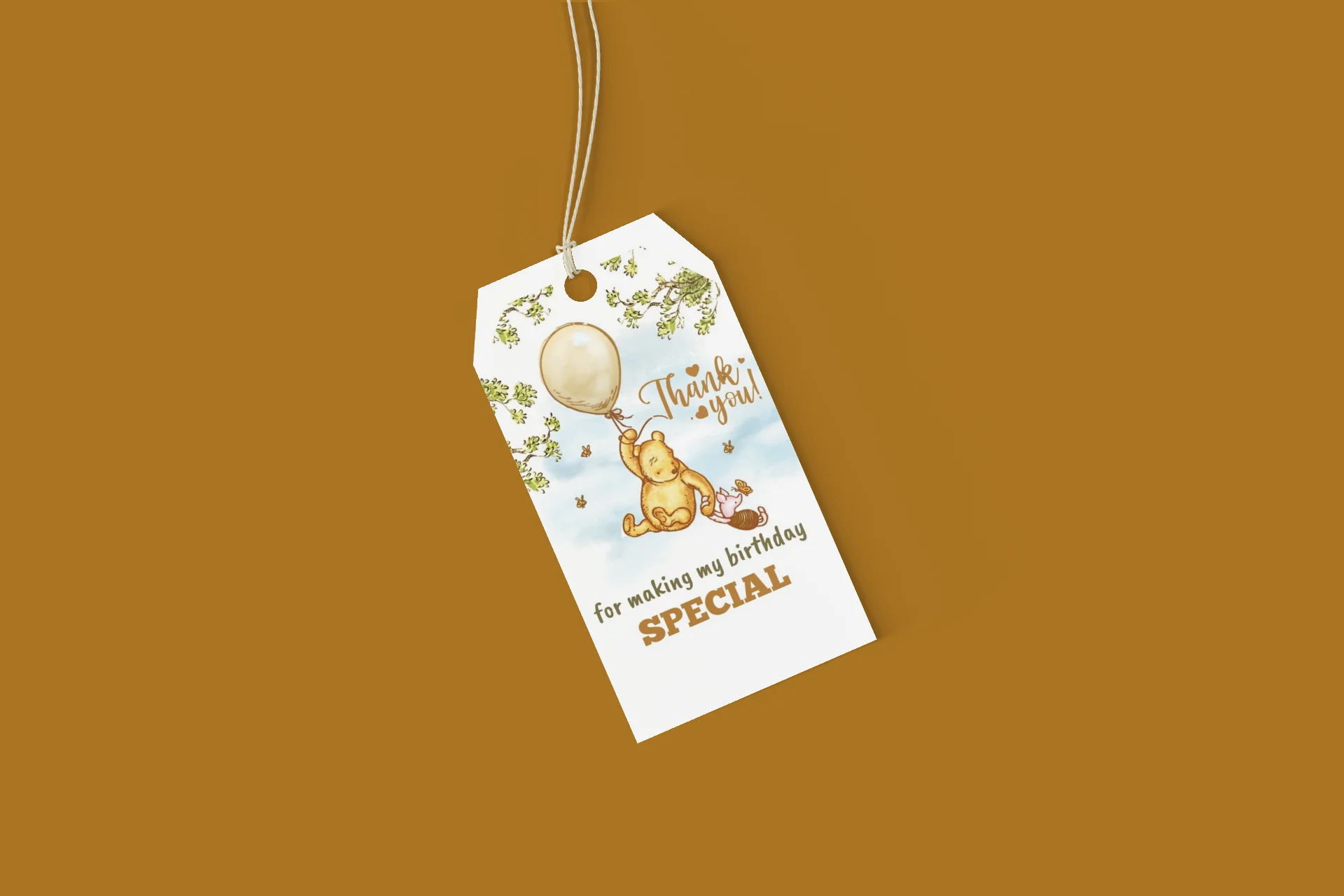 Winnie The Pooh Theme Birthday Favour Tags (2 x 3.5 inches/250 GSM Cardstock/Green, Brown, Light blue, White/30Pcs) - Premium Handcrafted 300 GSM Thank You Cards by Party Decor Mall India - View 5
