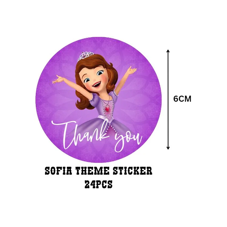 Sofia Theme- Return Gift/birthday decor Thankyou Sticker (6 CM/Sticker/Brown, Purple, White/24Pcs) - Premium Handcrafted 300 GSM Return Gift Label Stickers by Party Decor Mall India - View 2