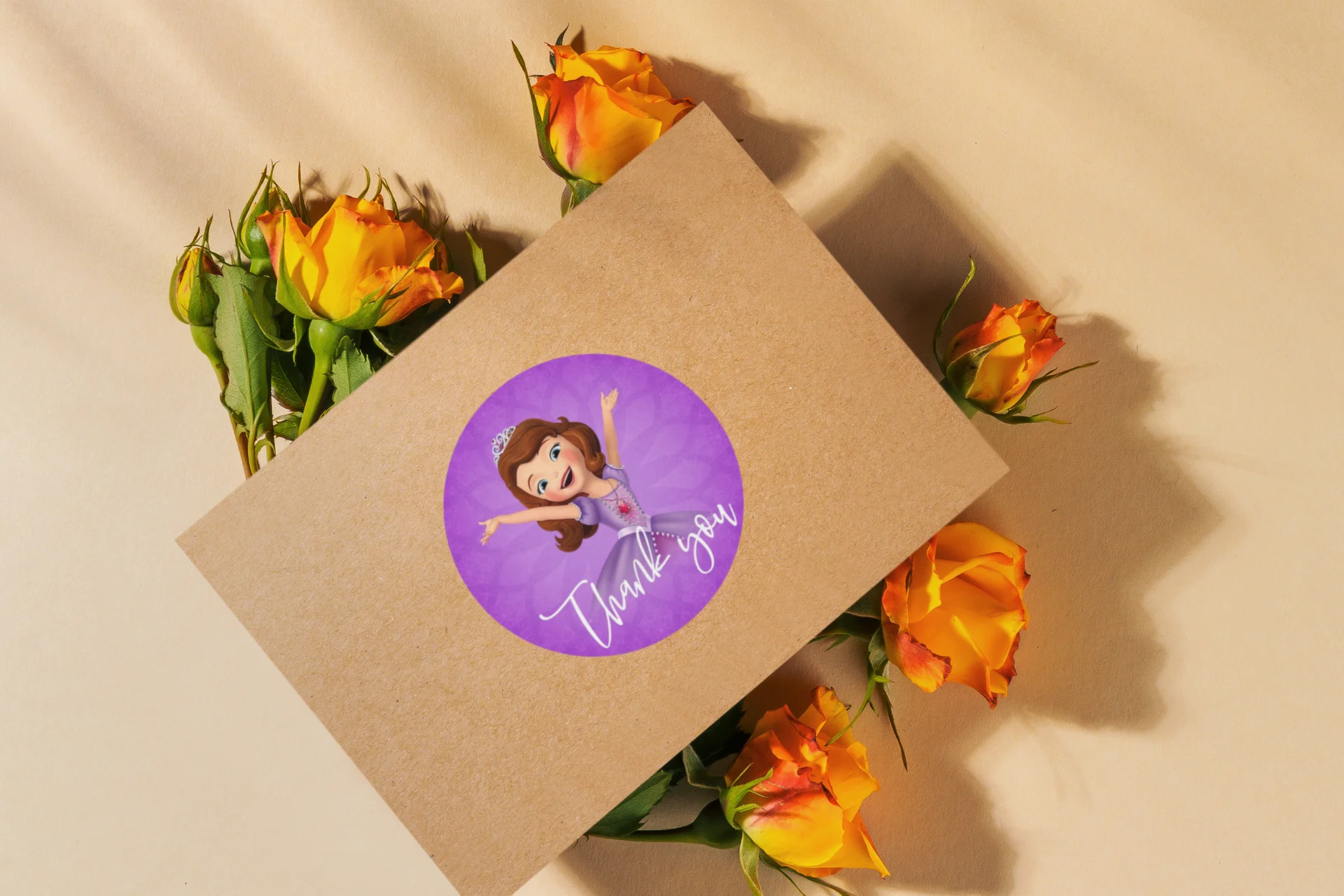 Sofia Theme- Return Gift/birthday decor Thankyou Sticker (6 CM/Sticker/Brown, Purple, White/24Pcs) - Premium Handcrafted 300 GSM Return Gift Label Stickers by Party Decor Mall India - View 6