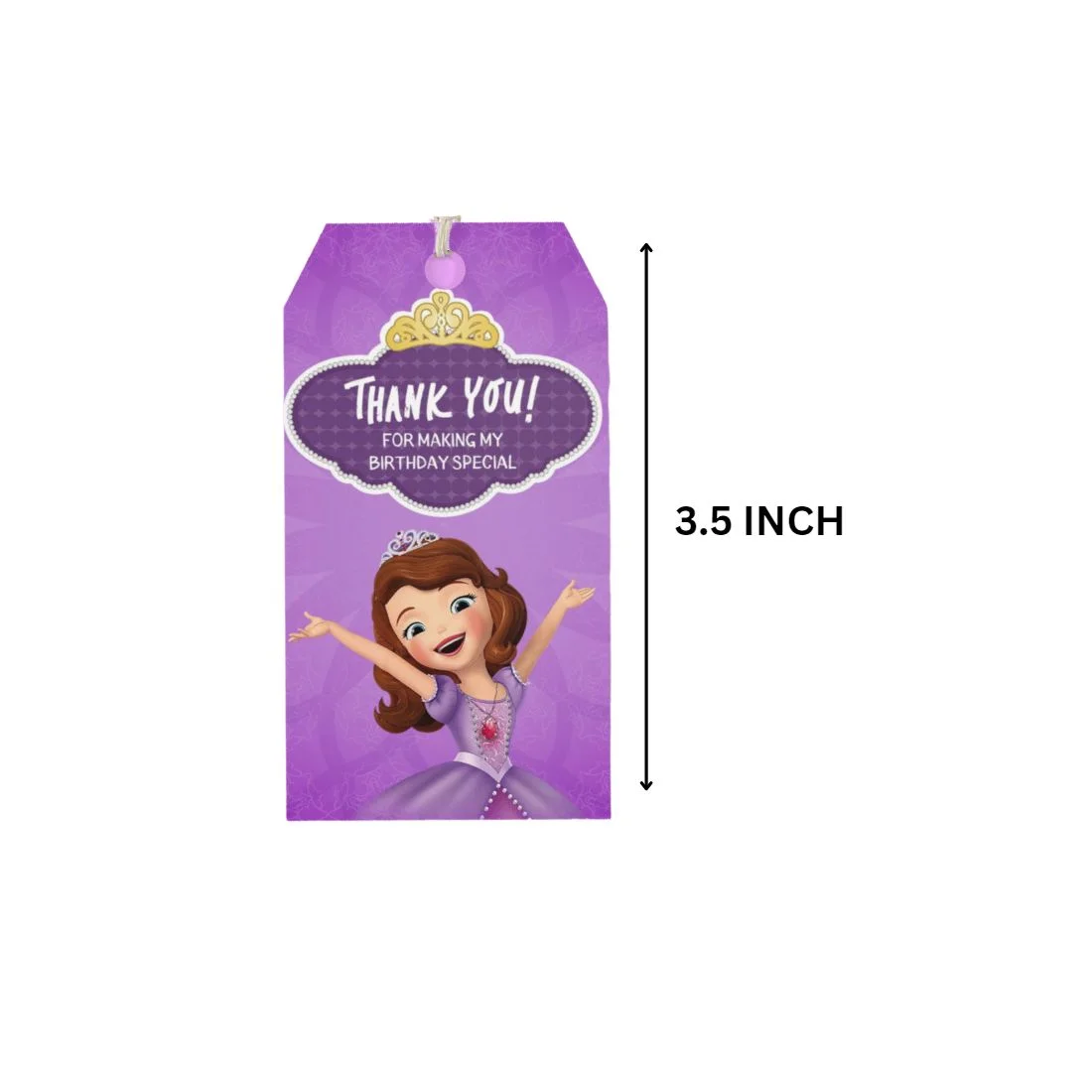 Sofia Theme Birthday Favour Tags (2 x 3.5 inches/250 GSM Cardstock/Brown, purple, white, yellow/30Pcs) - Premium Handcrafted 300 GSM Thank You Cards by Party Decor Mall India - View 2