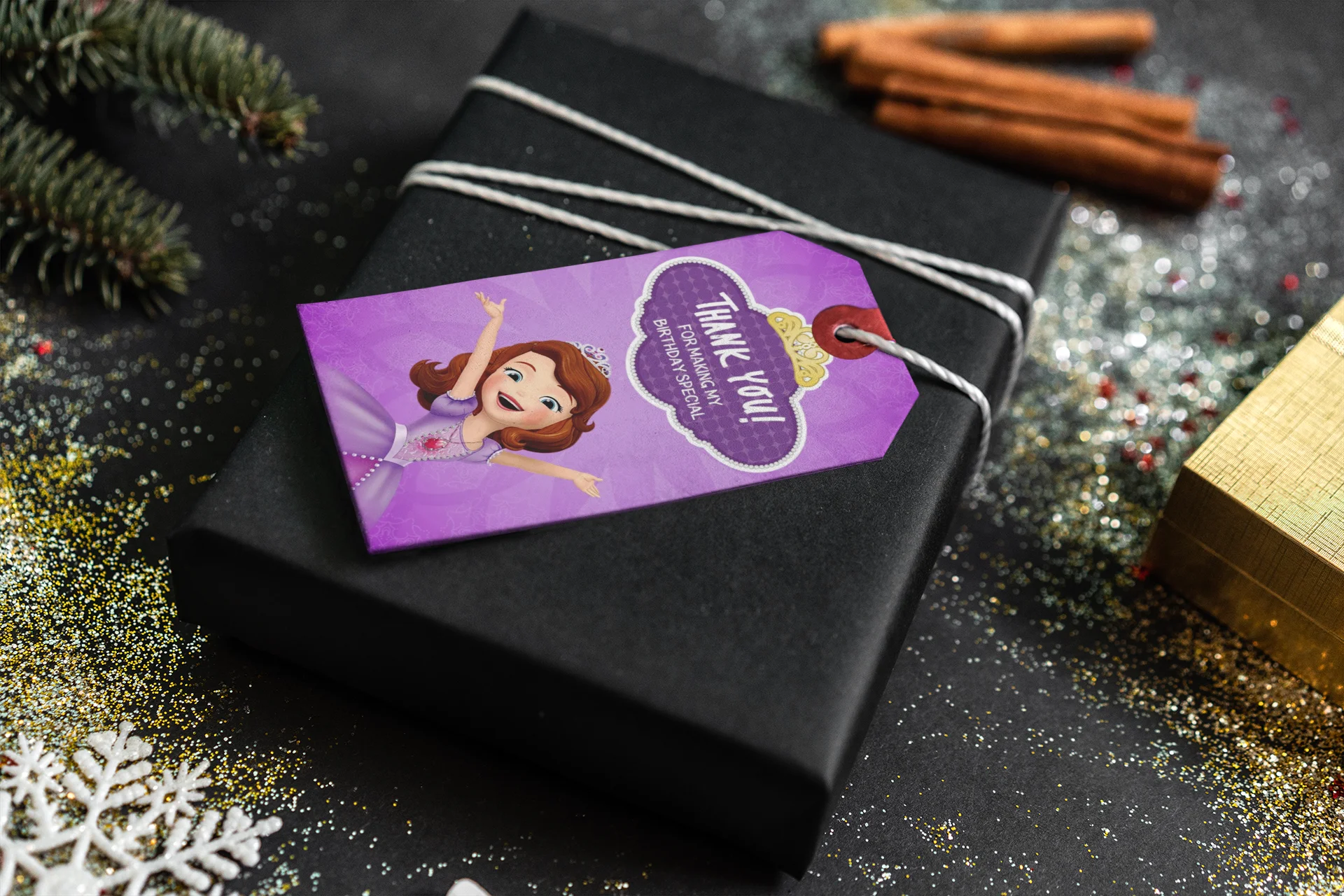 Sofia Theme Birthday Favour Tags (2 x 3.5 inches/250 GSM Cardstock/Brown, purple, white, yellow/30Pcs) - Premium Handcrafted 300 GSM Thank You Cards by Party Decor Mall India - View 4