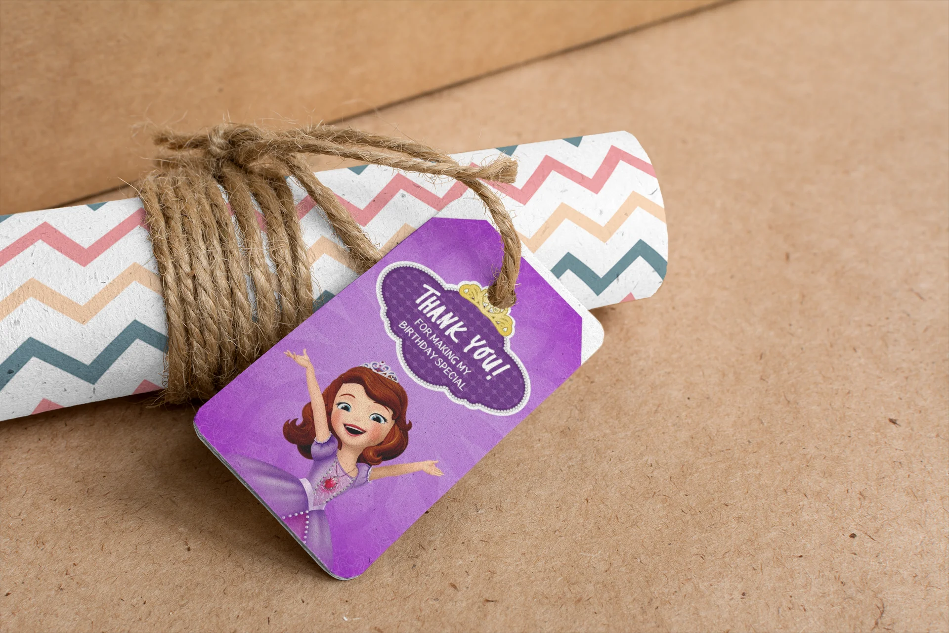 Sofia Theme Birthday Favour Tags (2 x 3.5 inches/250 GSM Cardstock/Brown, purple, white, yellow/30Pcs) - Premium Handcrafted 300 GSM Thank You Cards by Party Decor Mall India - View 7