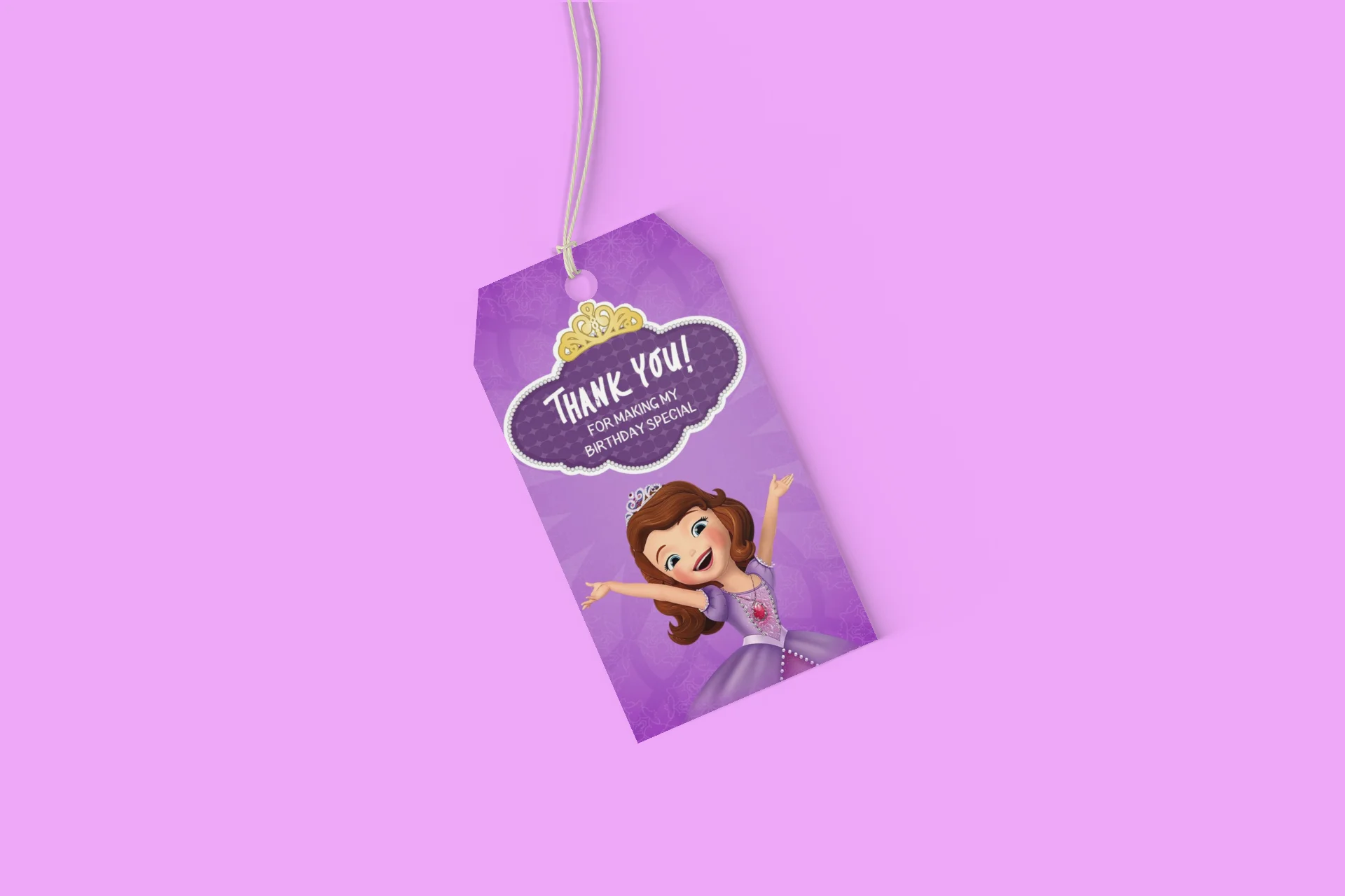 Sofia Theme Birthday Favour Tags (2 x 3.5 inches/250 GSM Cardstock/Brown, purple, white, yellow/30Pcs) - Premium Handcrafted 300 GSM Thank You Cards by Party Decor Mall India - View 8