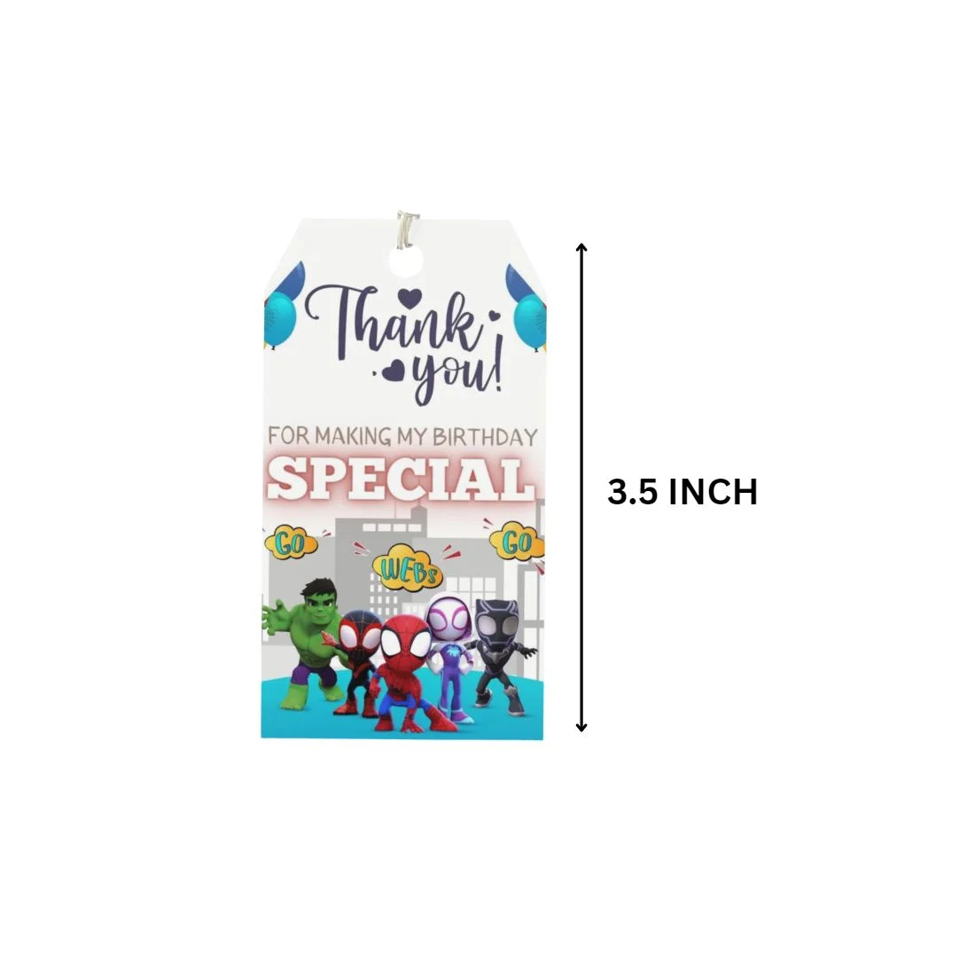 Avenger Kids Theme Birthday Favour Tags (2 x 3.5 inches/250 GSM Cardstock/Mixcolour/30Pcs) - Premium Handcrafted 300 GSM Thank You Cards by Party Decor Mall India - View 2