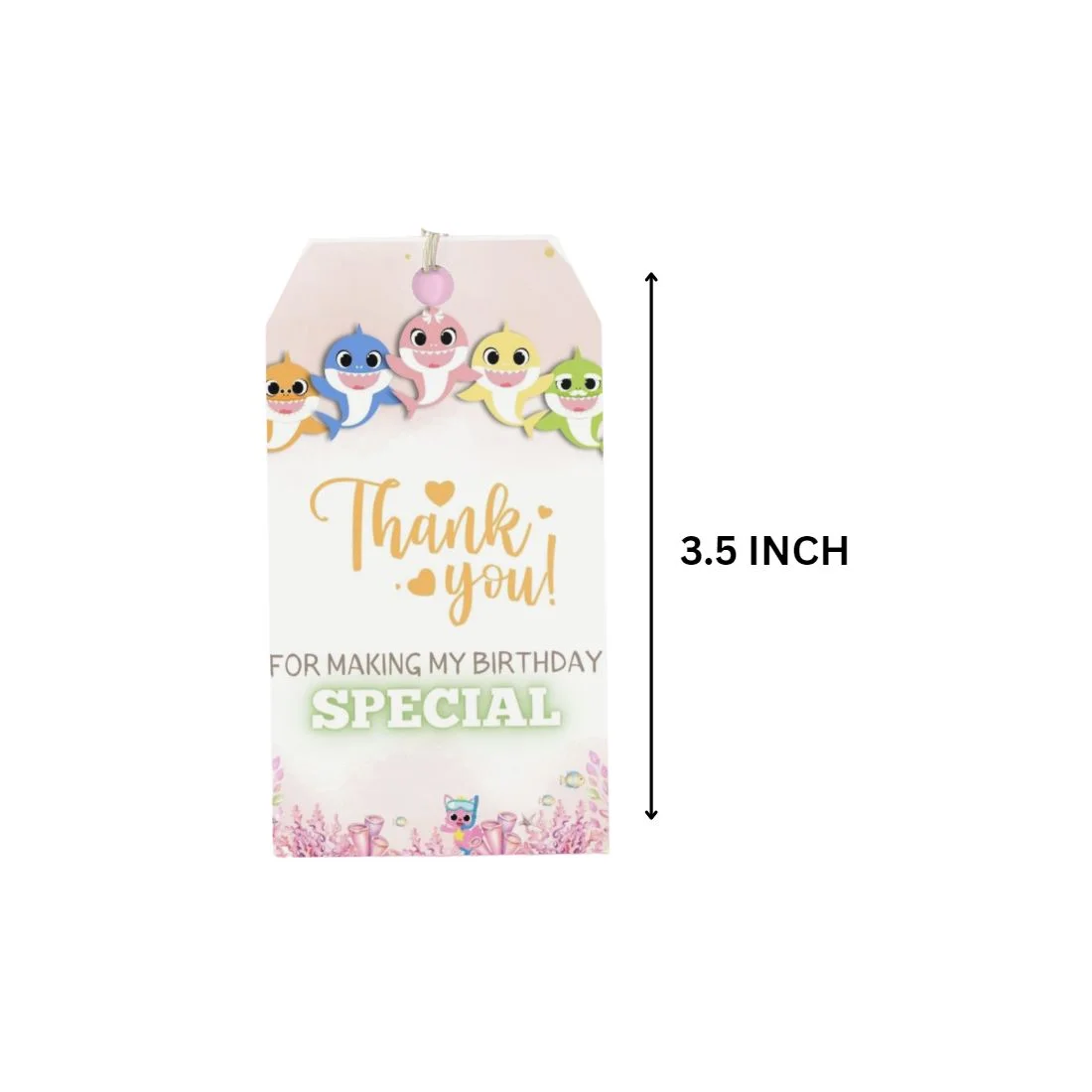 Baby Shark Theme Birthday Favour Tags (2 x 3.5 inches/250 GSM Cardstock/Mixcolour/30Pcs) - Premium Handcrafted 300 GSM Thank You Cards by Party Decor Mall India - View 2