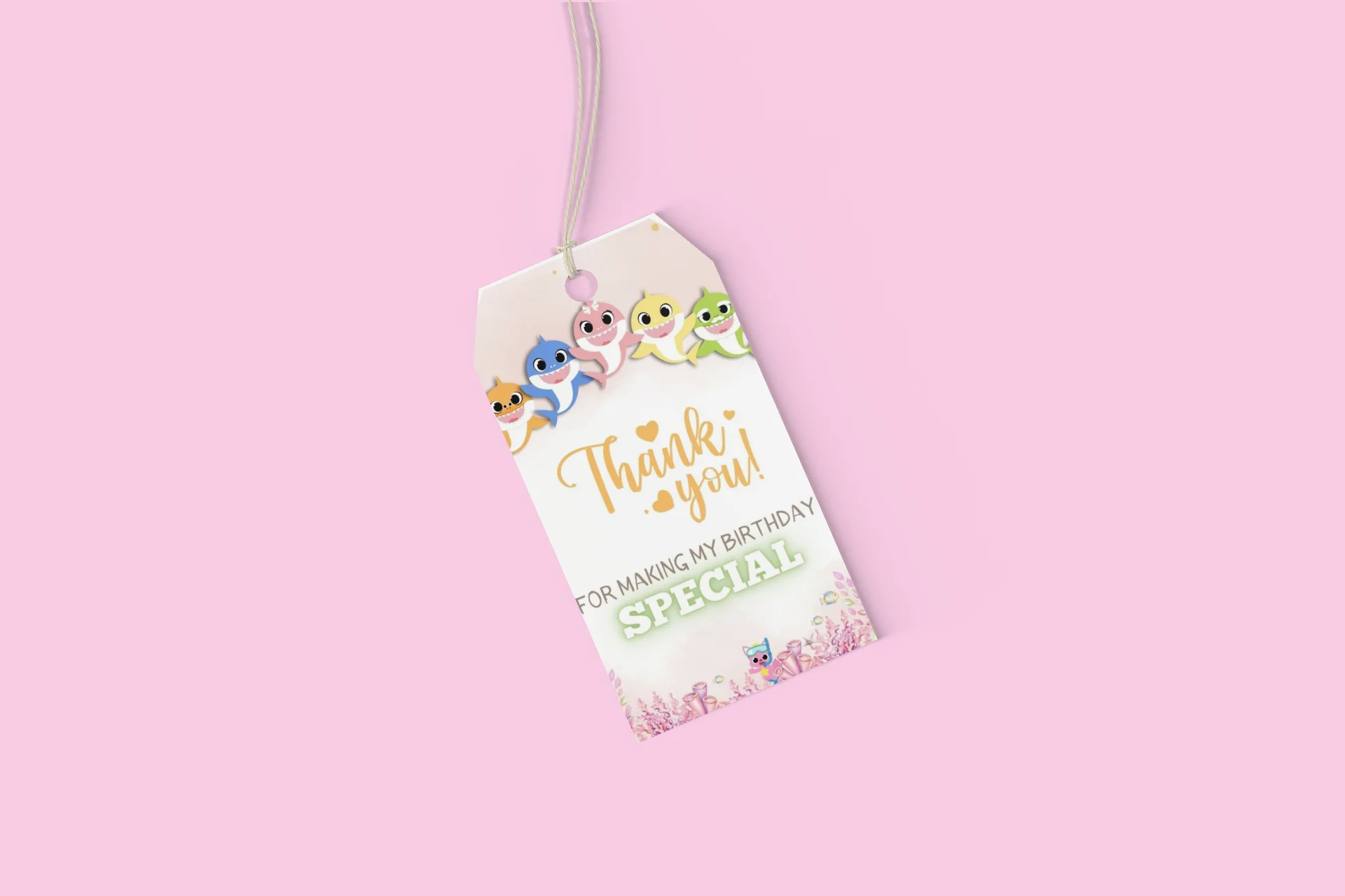 Baby Shark Theme Birthday Favour Tags (2 x 3.5 inches/250 GSM Cardstock/Mixcolour/30Pcs) - Premium Handcrafted 300 GSM Thank You Cards by Party Decor Mall India - View 6