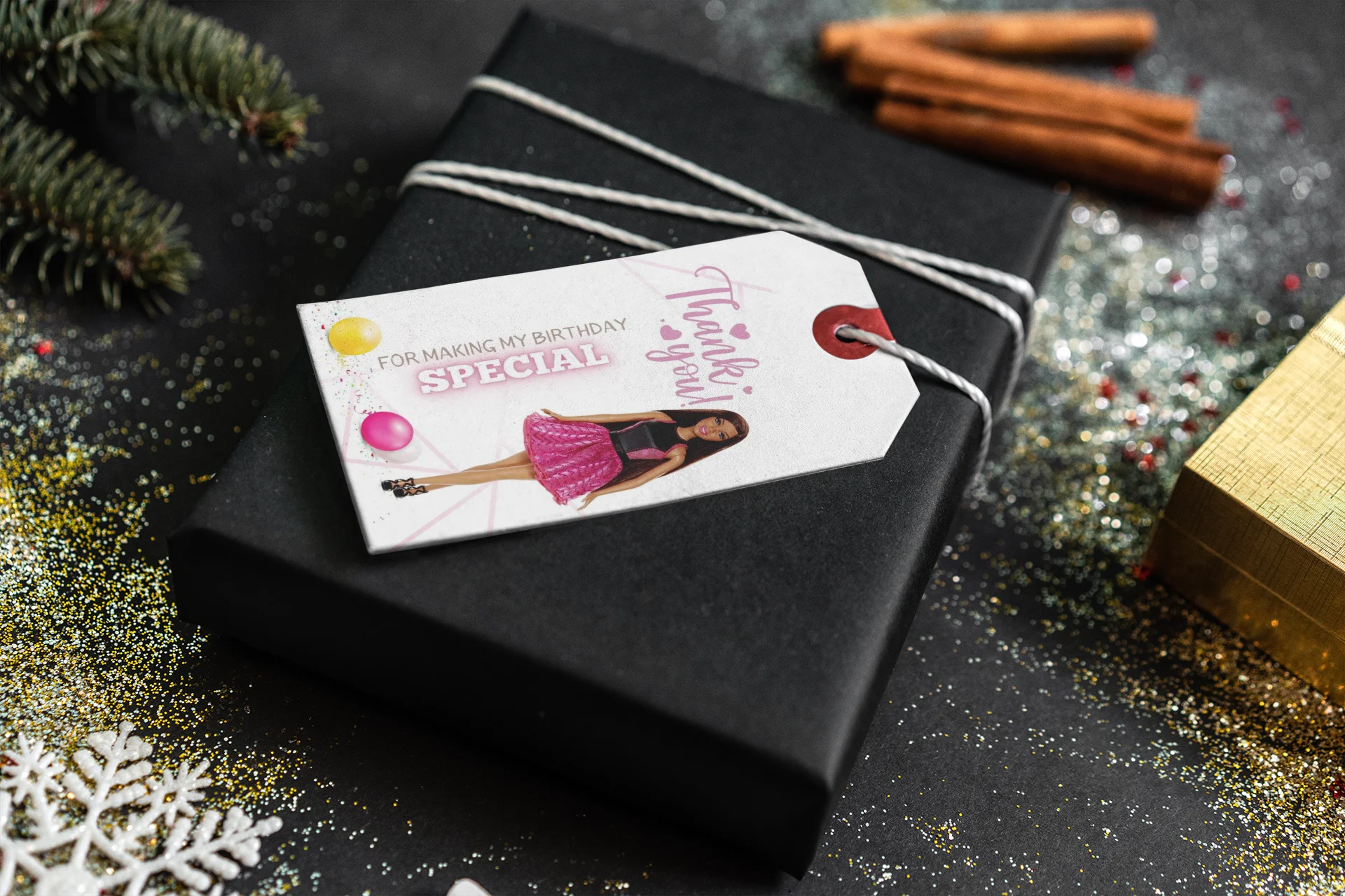 Barbie Black Theme Birthday Favour Tags (2 x 3.5 inches/250 GSM Cardstock/Pink, Black, and White/30Pcs) - Premium Handcrafted 300 GSM Thank You Cards by Party Decor Mall India - View 4