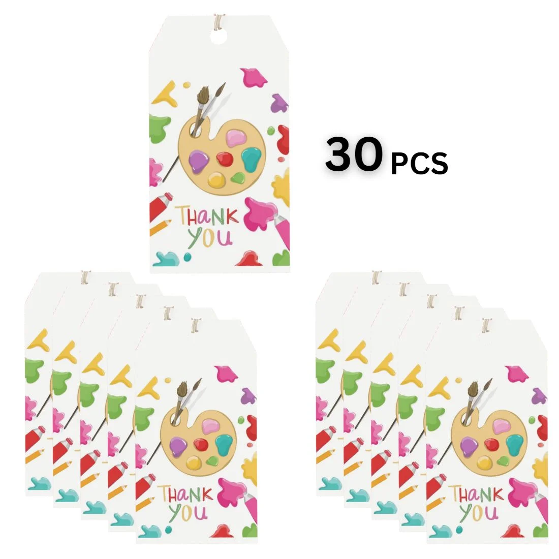 Craft Theme Birthday Favour Tags (2 x 3.5 inches/250 GSM Cardstock/Mixcolour/30Pcs) - Premium Handcrafted 300 GSM Thank You Cards by Party Decor Mall India - View 3