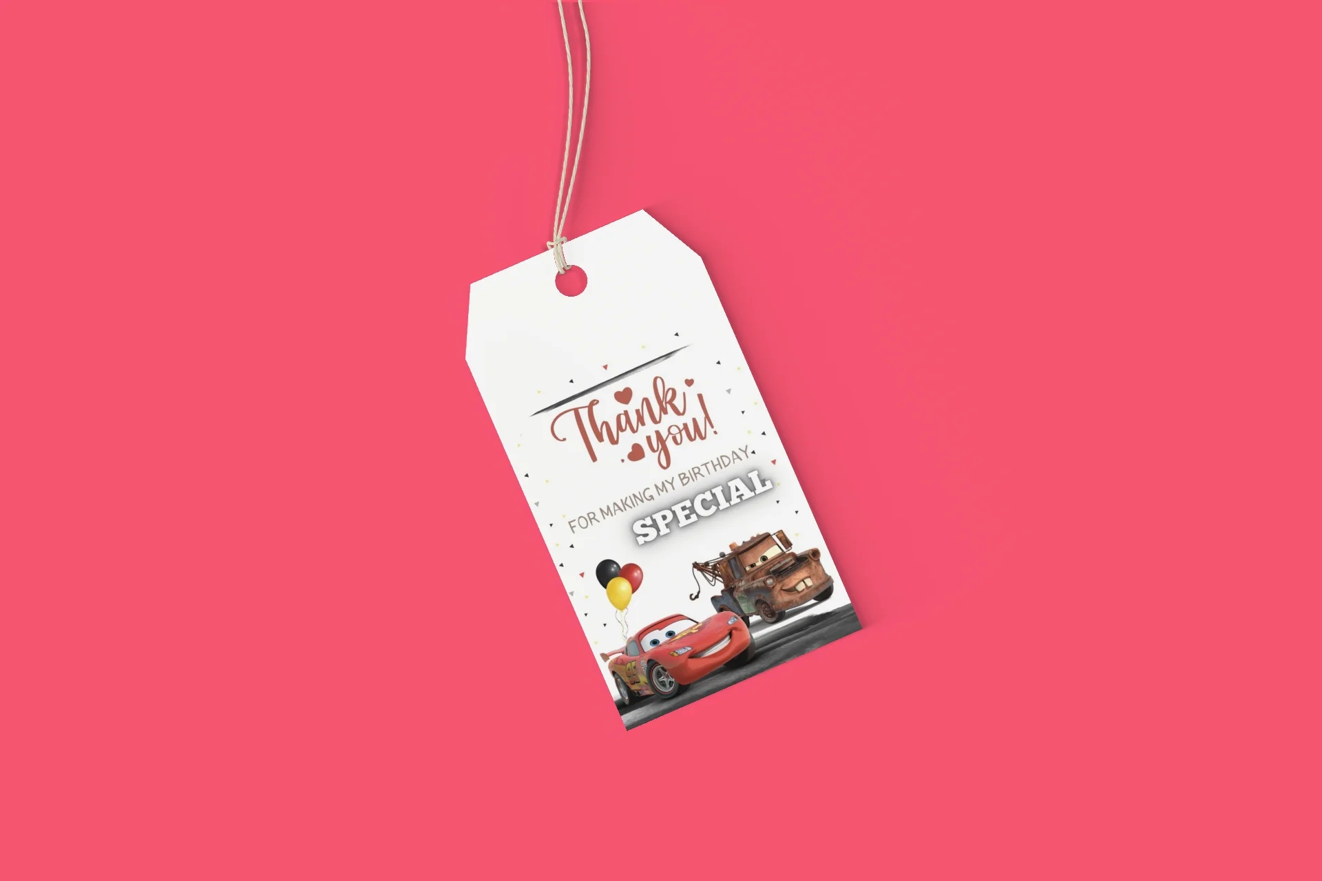 Disney Car Theme Birthday Favour Tags (2 x 3.5 inches/250 GSM Cardstock/Mixcolour/30Pcs) - Premium Handcrafted 300 GSM Thank You Cards by Party Decor Mall India - View 3